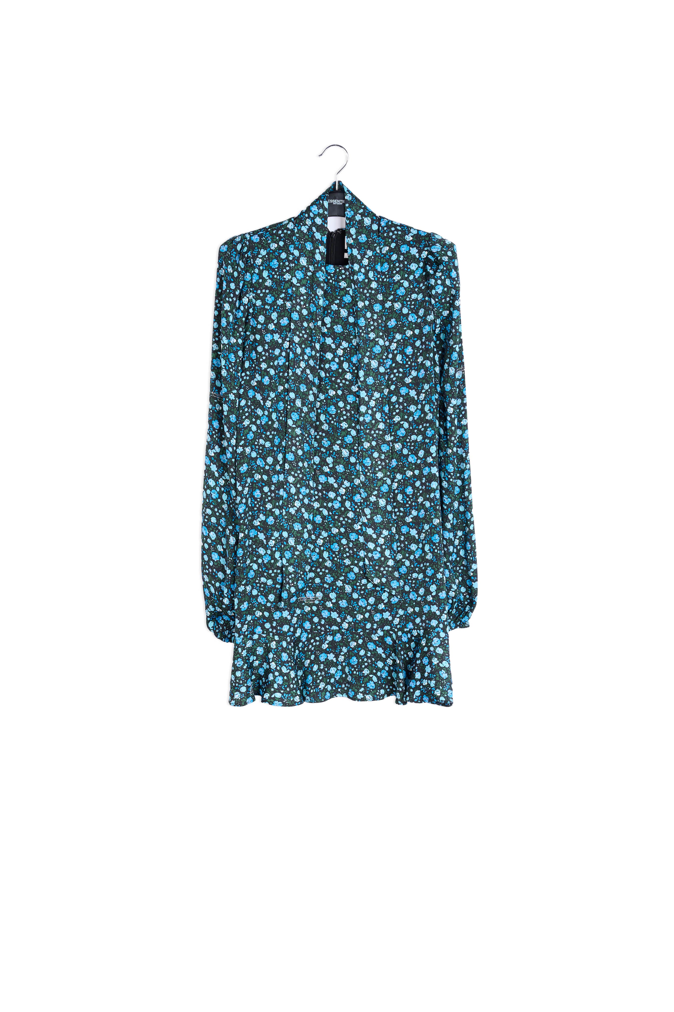 Blauwe mini-jurk met bloemenprint RE—SSENTIEL | Essentiel second hand