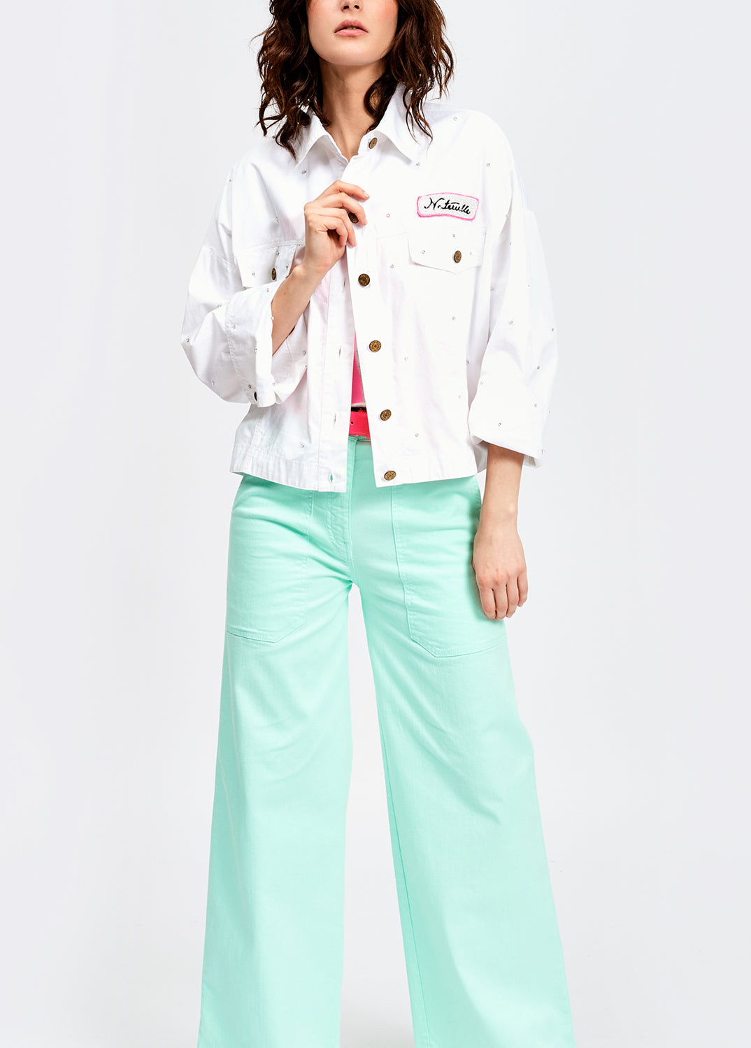 White cotton jacket with rhinestones all over RE—SSENTIEL | Essentiel second hand