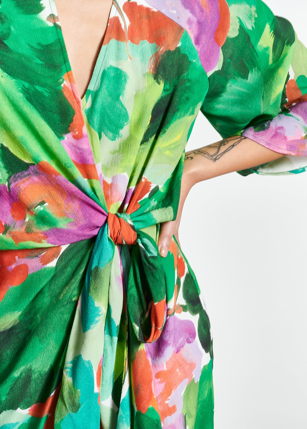 Green, lilac and orange watercolor-print midi dress RE—SSENTIEL | Essentiel second hand