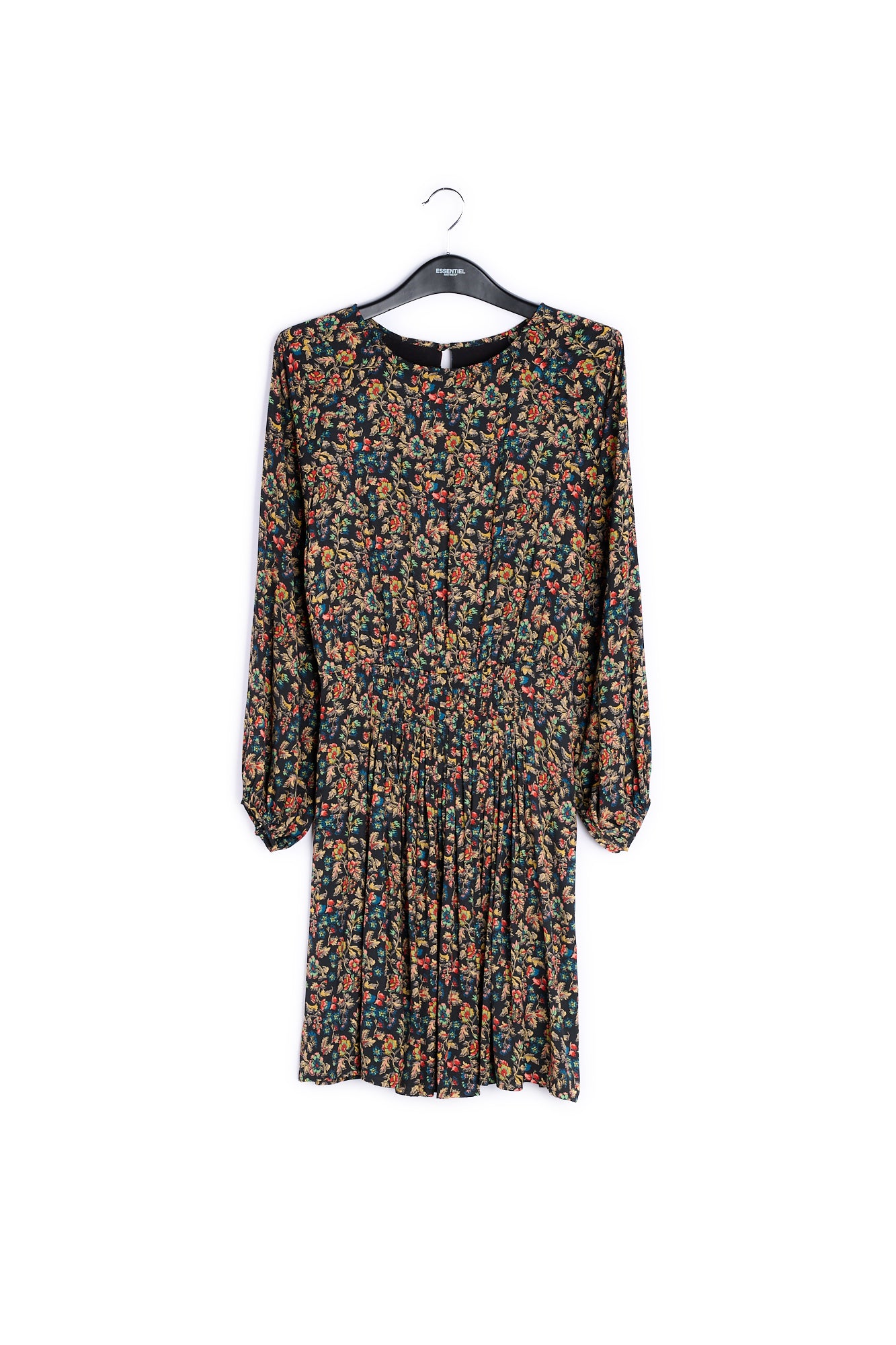 Pink long-sleeved mini dress with flower print RE—SSENTIEL | Essentiel second hand