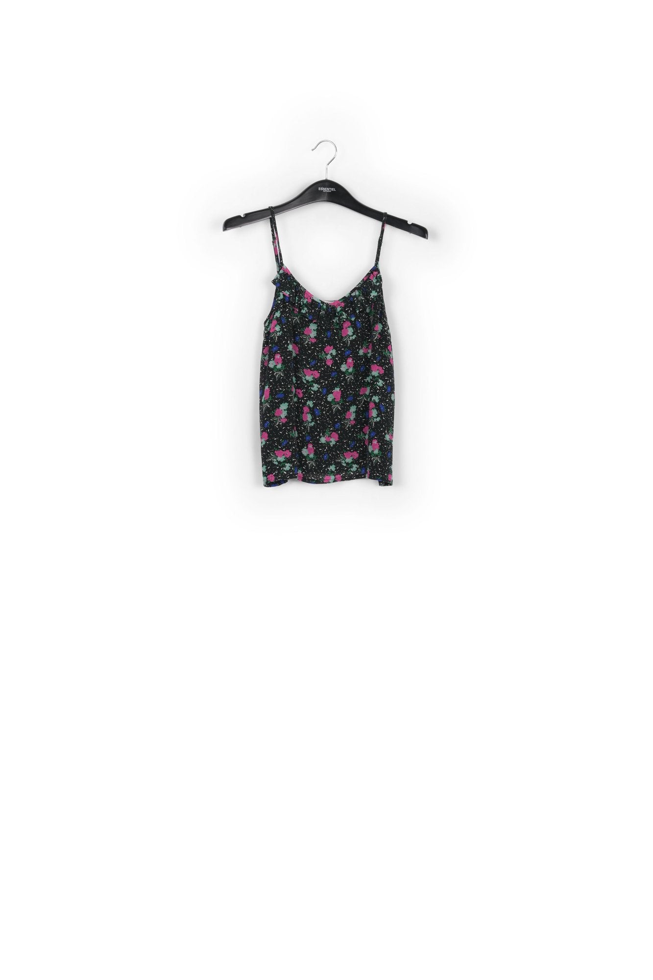 Black floral-print frilled camisole RE—SSENTIEL | Essentiel second hand