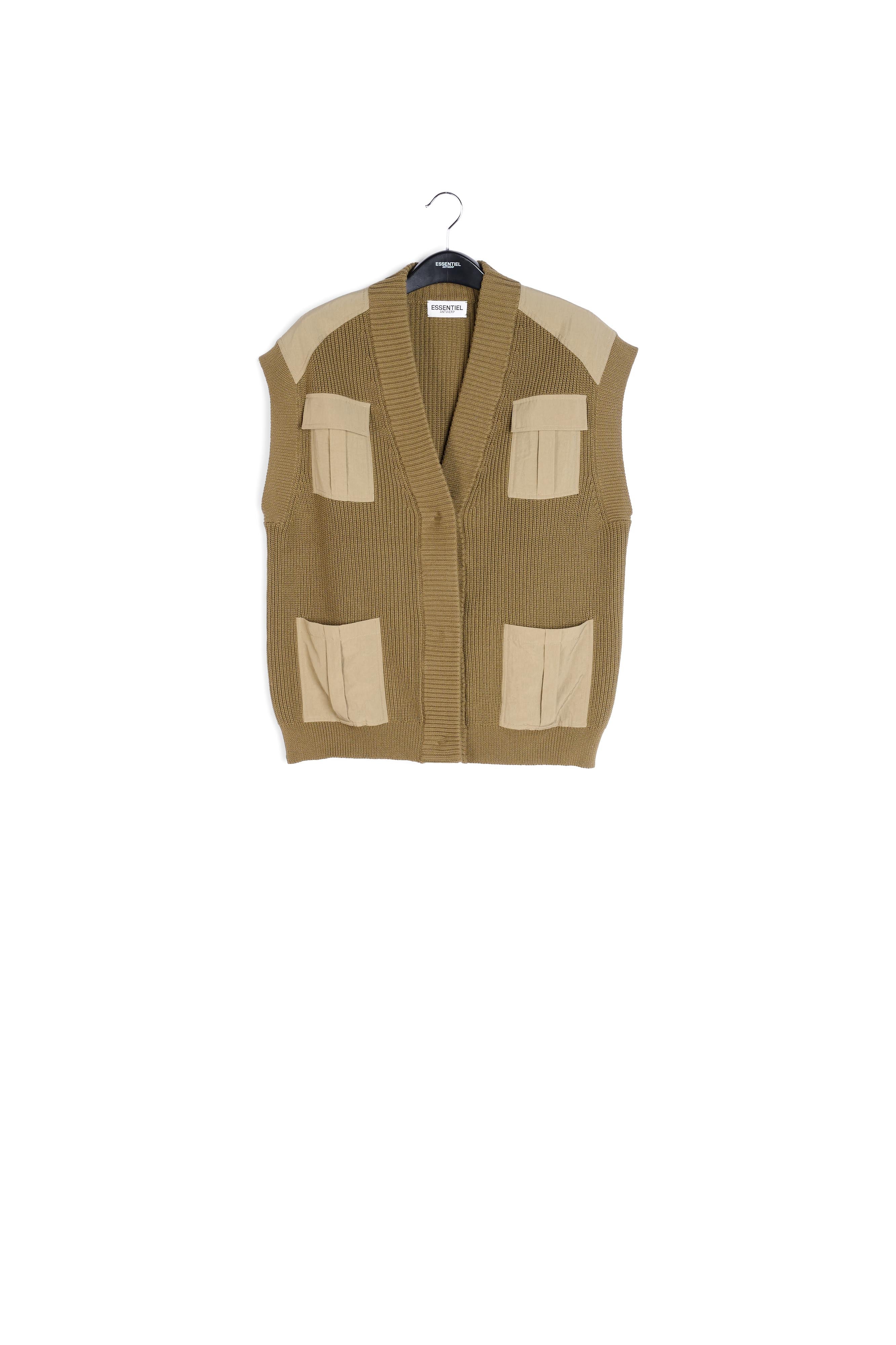 Cardigan kaki utilitaire sans manches RE—SSENTIEL | Essentiel second hand