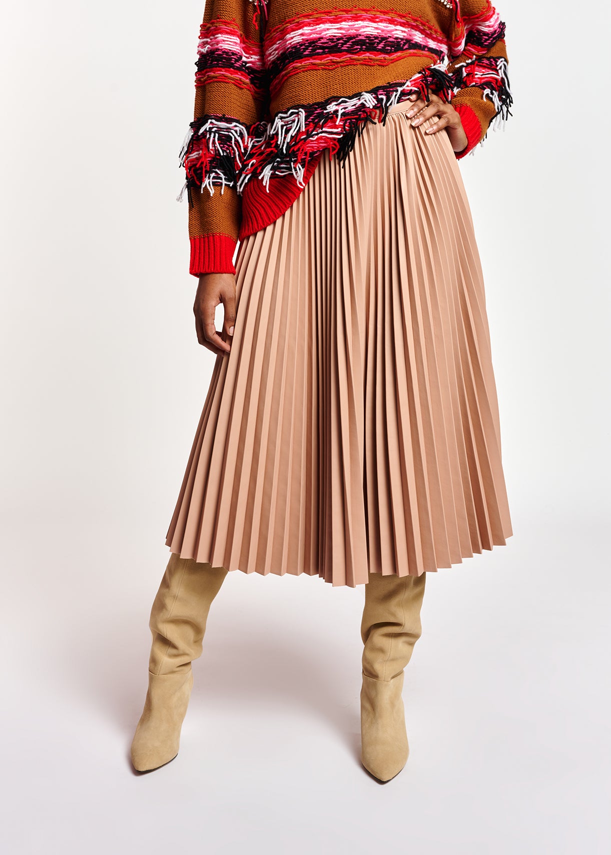 Pink faux leather plissé skirt RE—SSENTIEL | Essentiel second hand