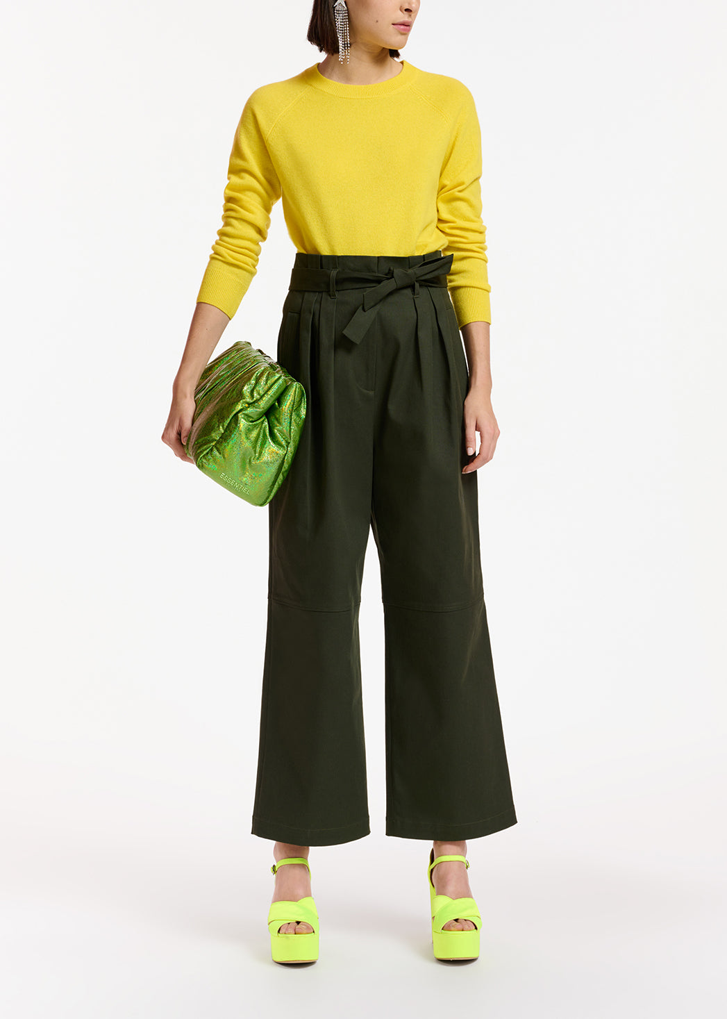 Dark green belted straight-leg pants RE—SSENTIEL | Essentiel second hand