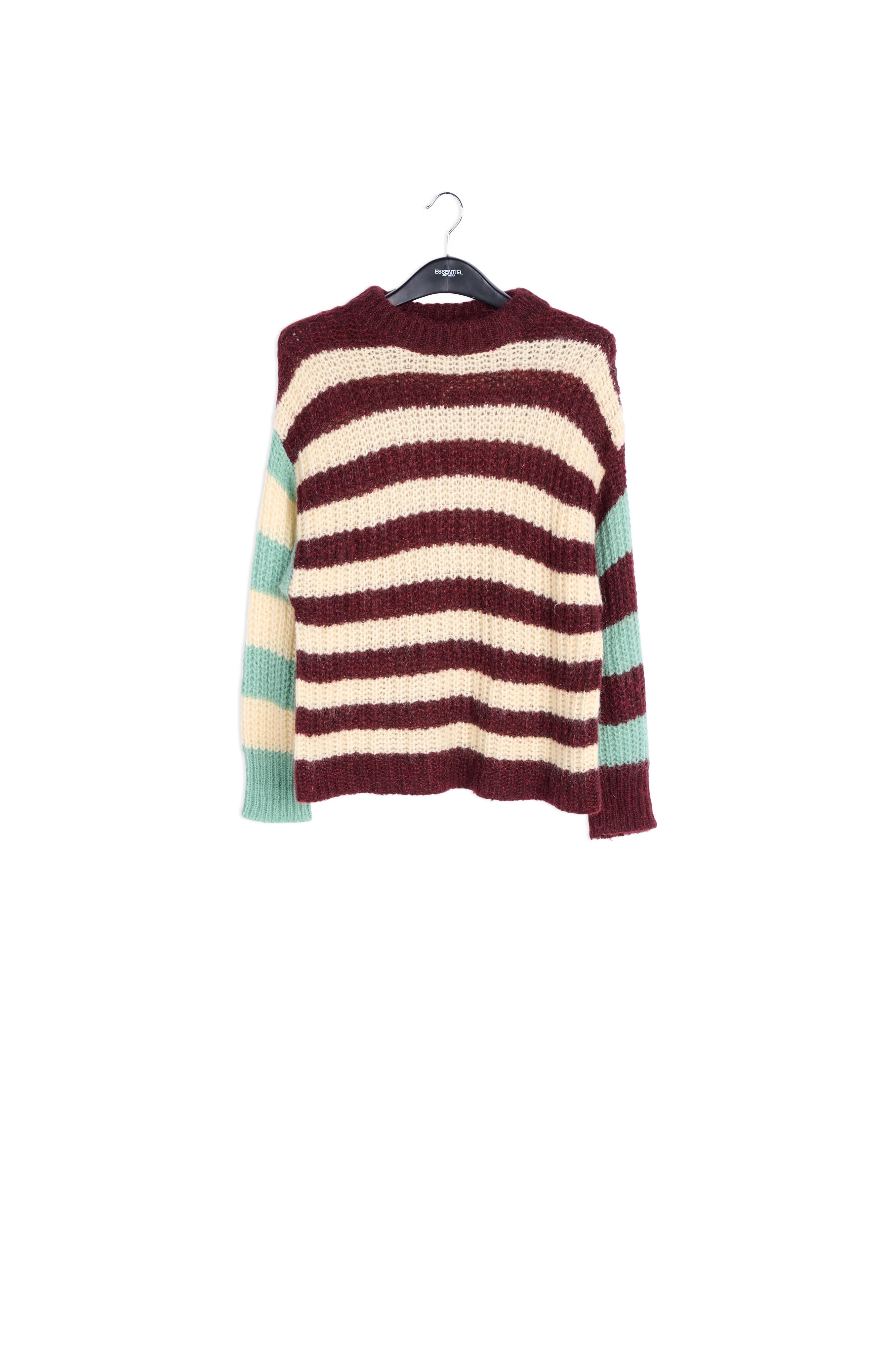 Off-white, burgundy and mint green striped ribbed-knit sweater RE—SSENTIEL | Essentiel second hand