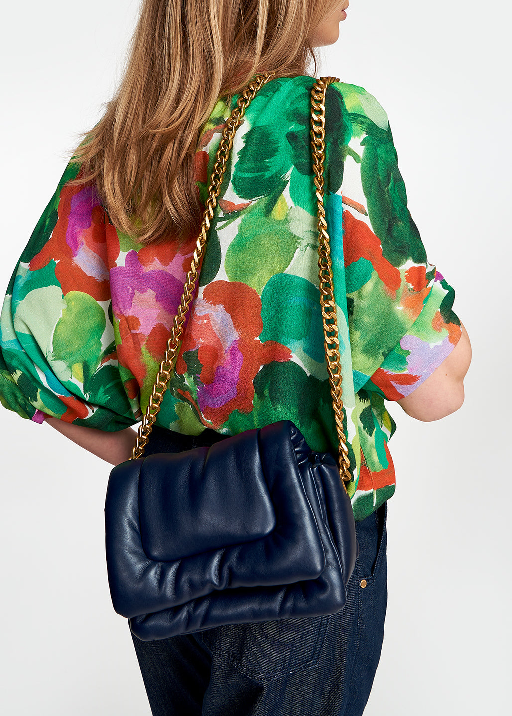 Dark blue puffy faux leather shoulder bag RE—SSENTIEL | Essentiel second hand