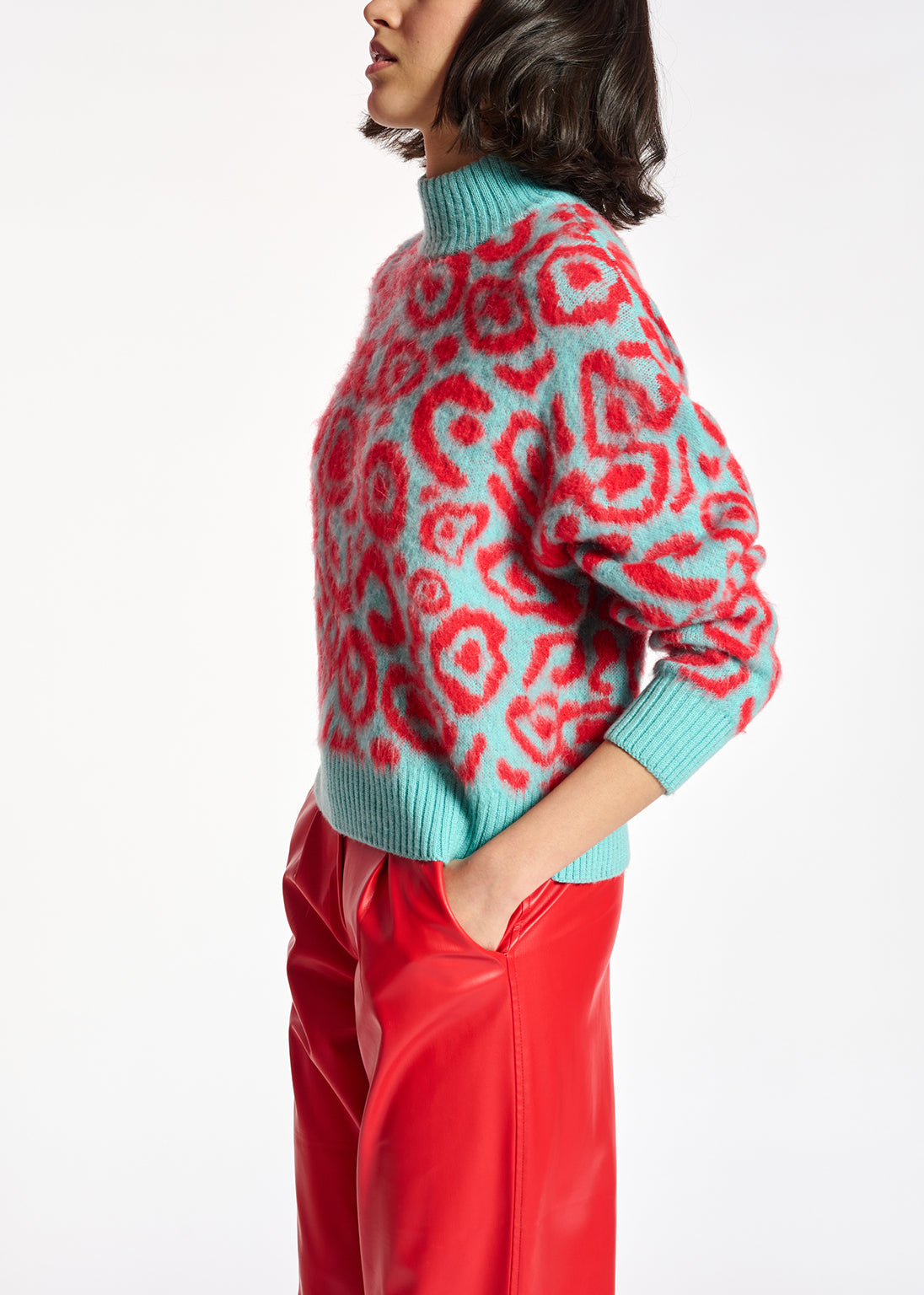 Blue and red leopard-print knit sweater RE—SSENTIEL | Essentiel second hand