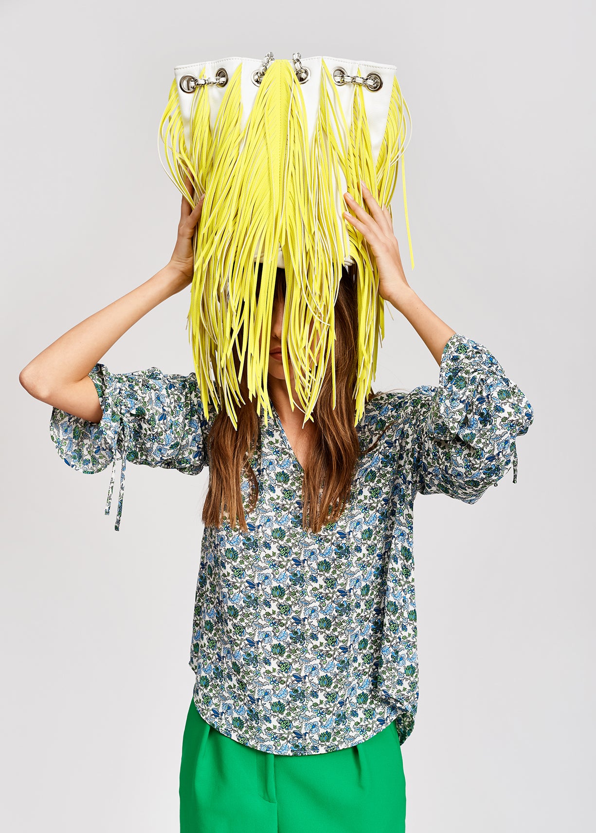 White top with blue floral print and rhinestones RE—SSENTIEL | Essentiel second hand