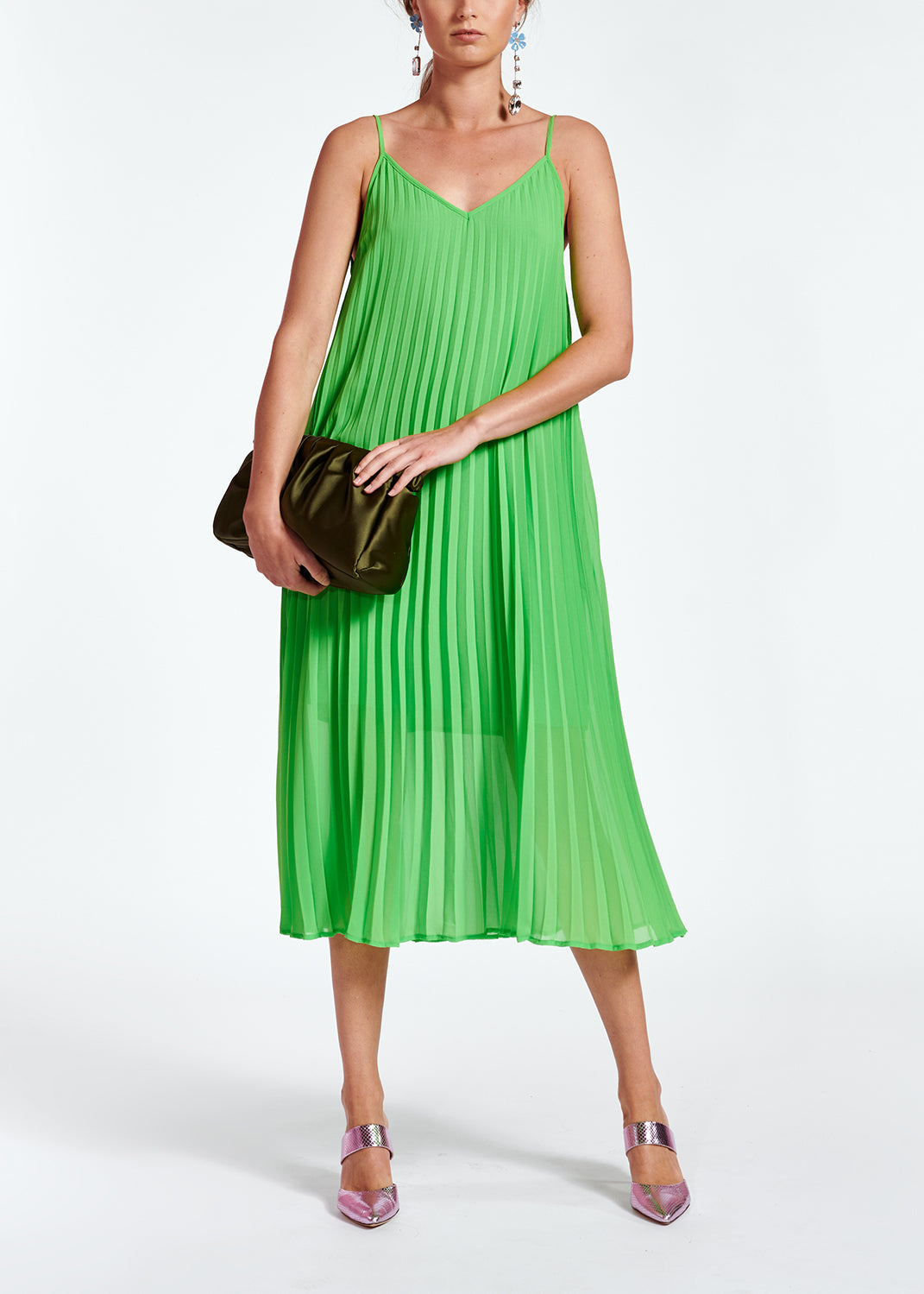 Bright green plissé midi-length dress RE—SSENTIEL | Essentiel second hand