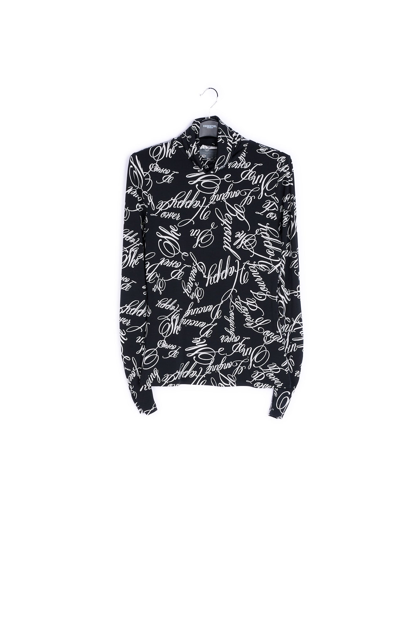 Black turtleneck top with floral-print RE—SSENTIEL | Essentiel second hand