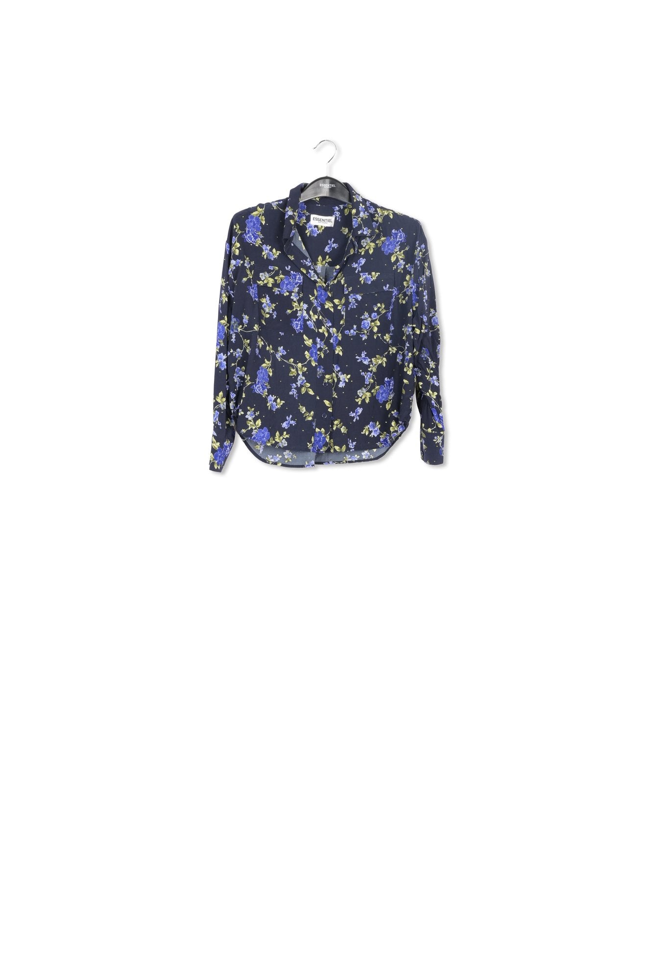 Dark bluefloral print shirt with rhinestones RE—SSENTIEL | Essentiel second hand