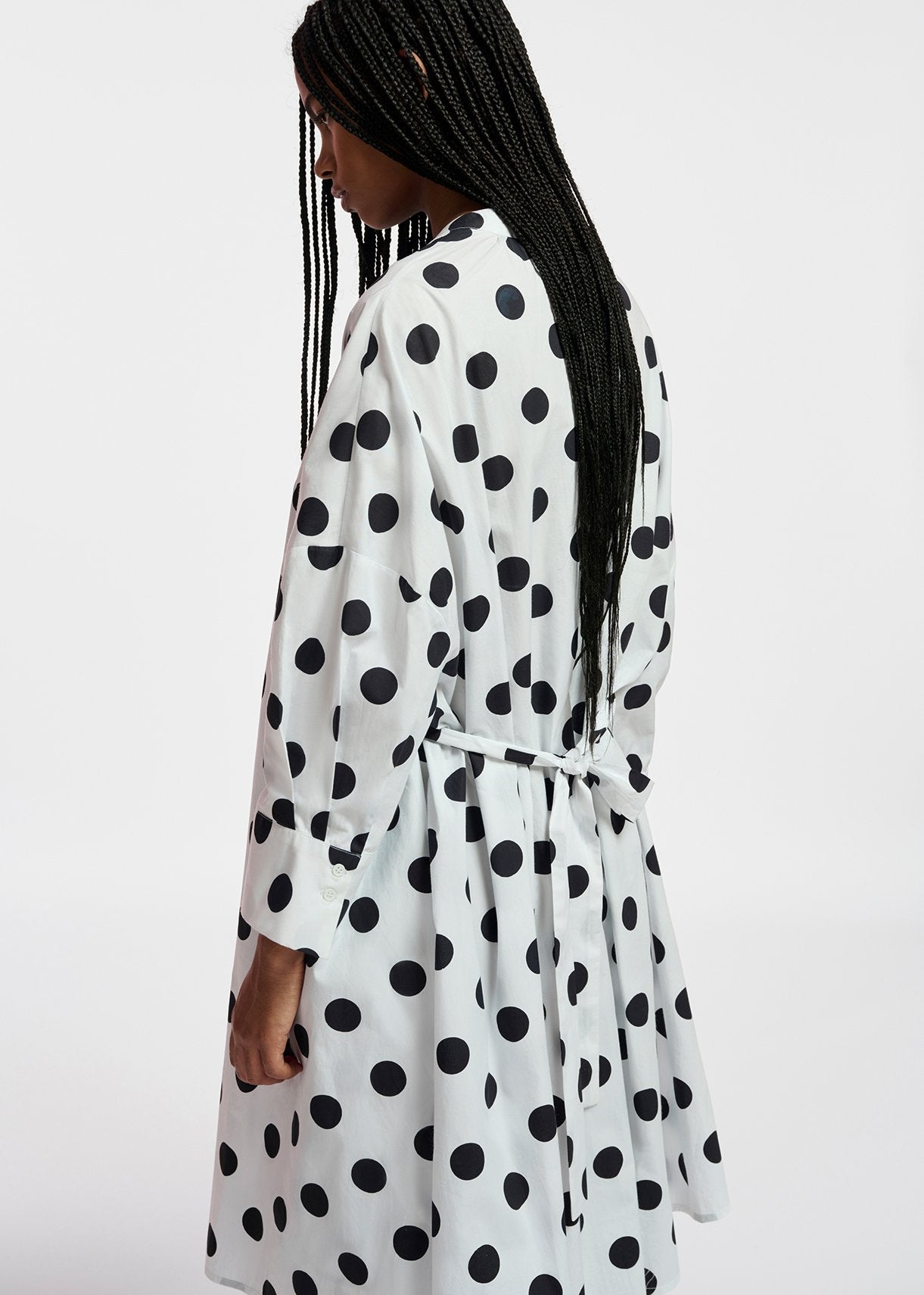 White and black polka-dot knee-length shirt dress RE—SSENTIEL | Essentiel second hand