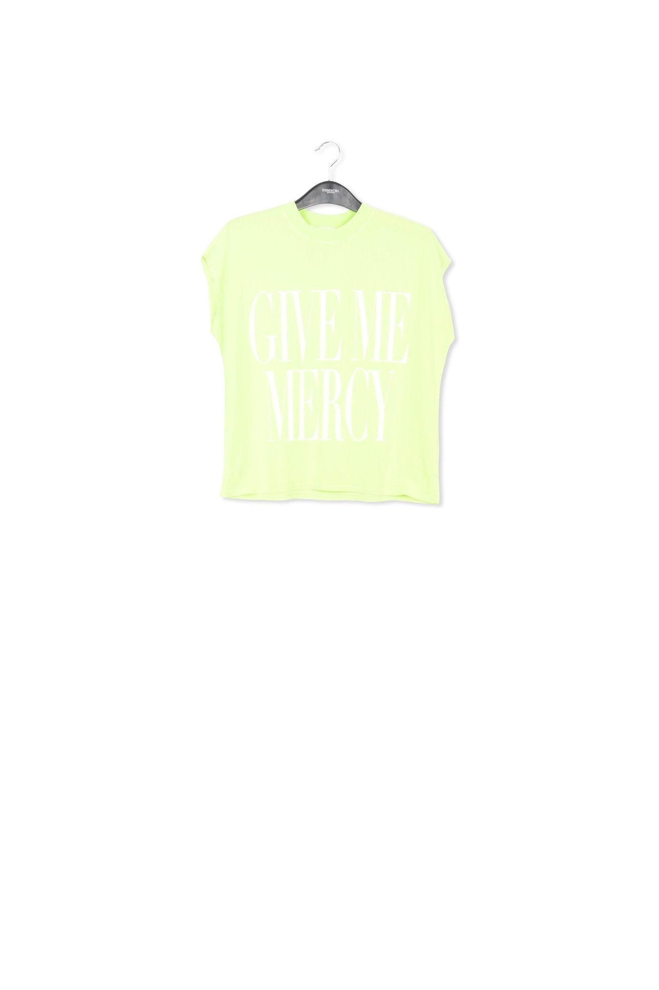 Neon yellow organic cotton T-shirt with text print RE—SSENTIEL | Essentiel second hand