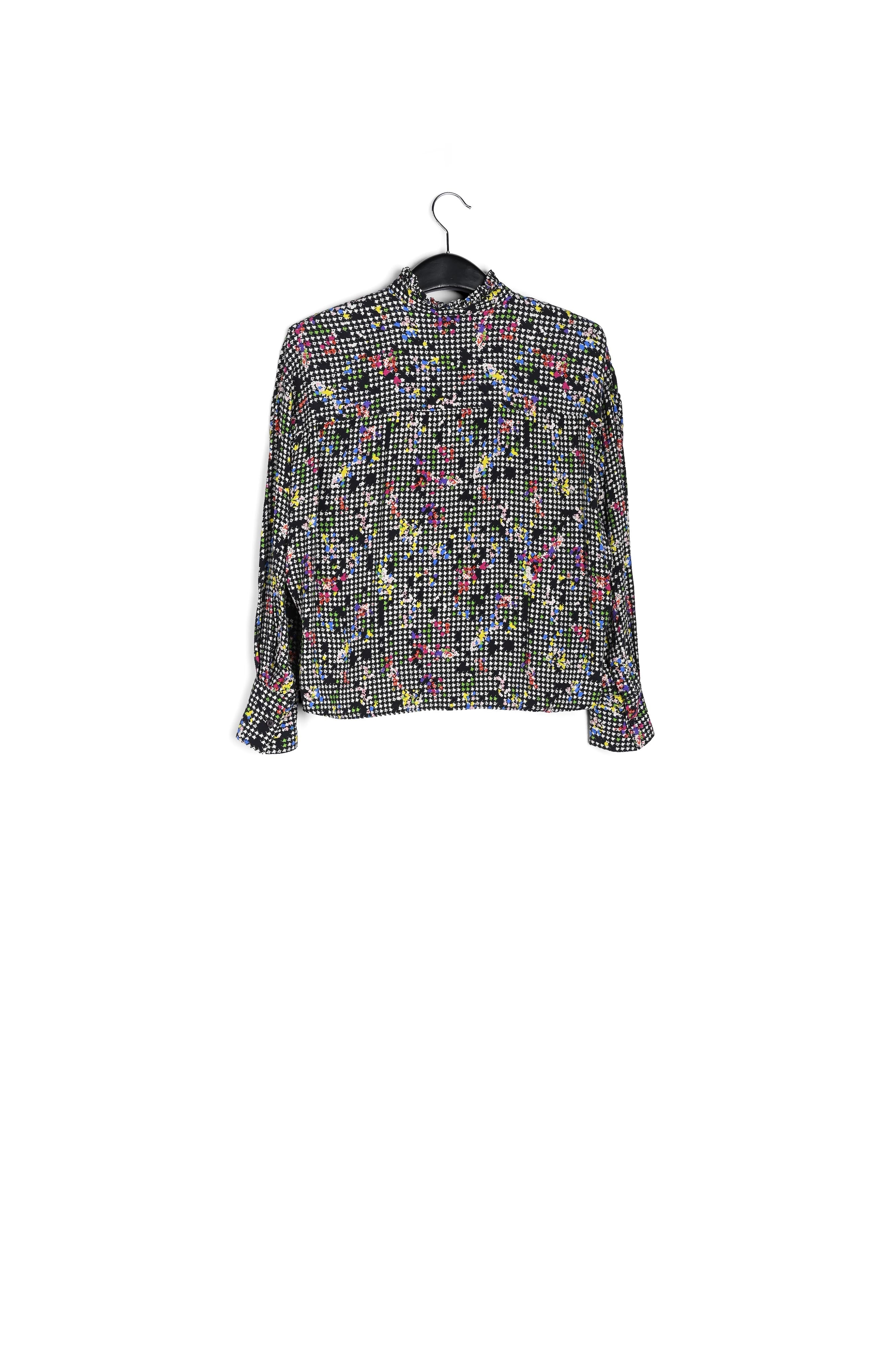 Zwart en wit overhemd met ruchekraag RE—SSENTIEL | Essentiel second hand