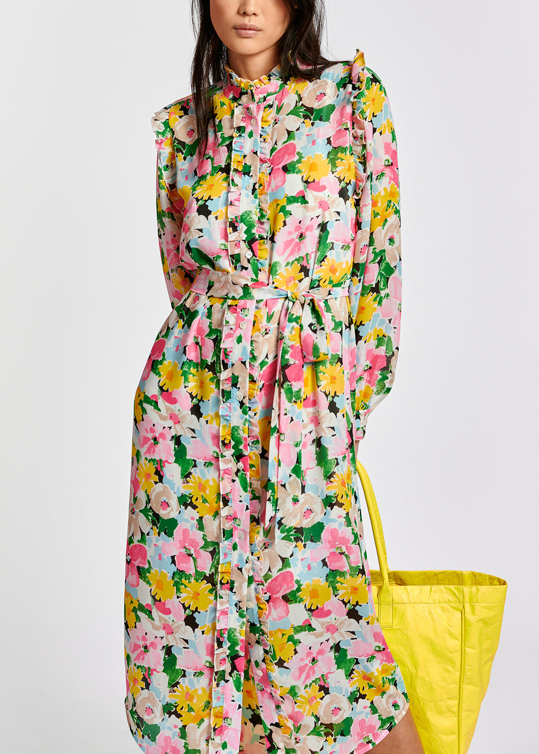 Colorful floral ruffle-detailed shirt dress RE—SSENTIEL | Essentiel second hand