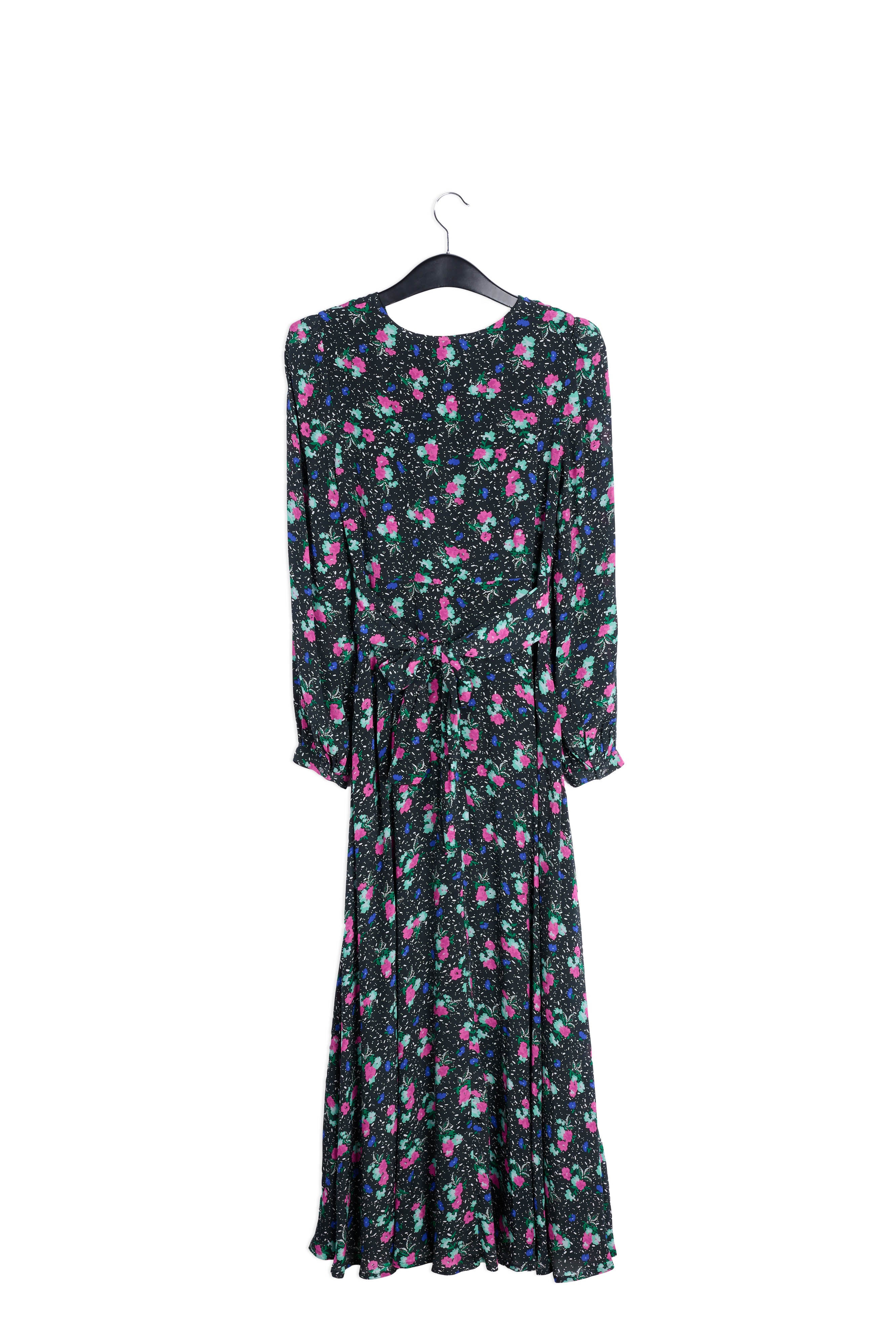 Robe maxi portefeuille noire à fleurs RE—SSENTIEL | Essentiel second hand