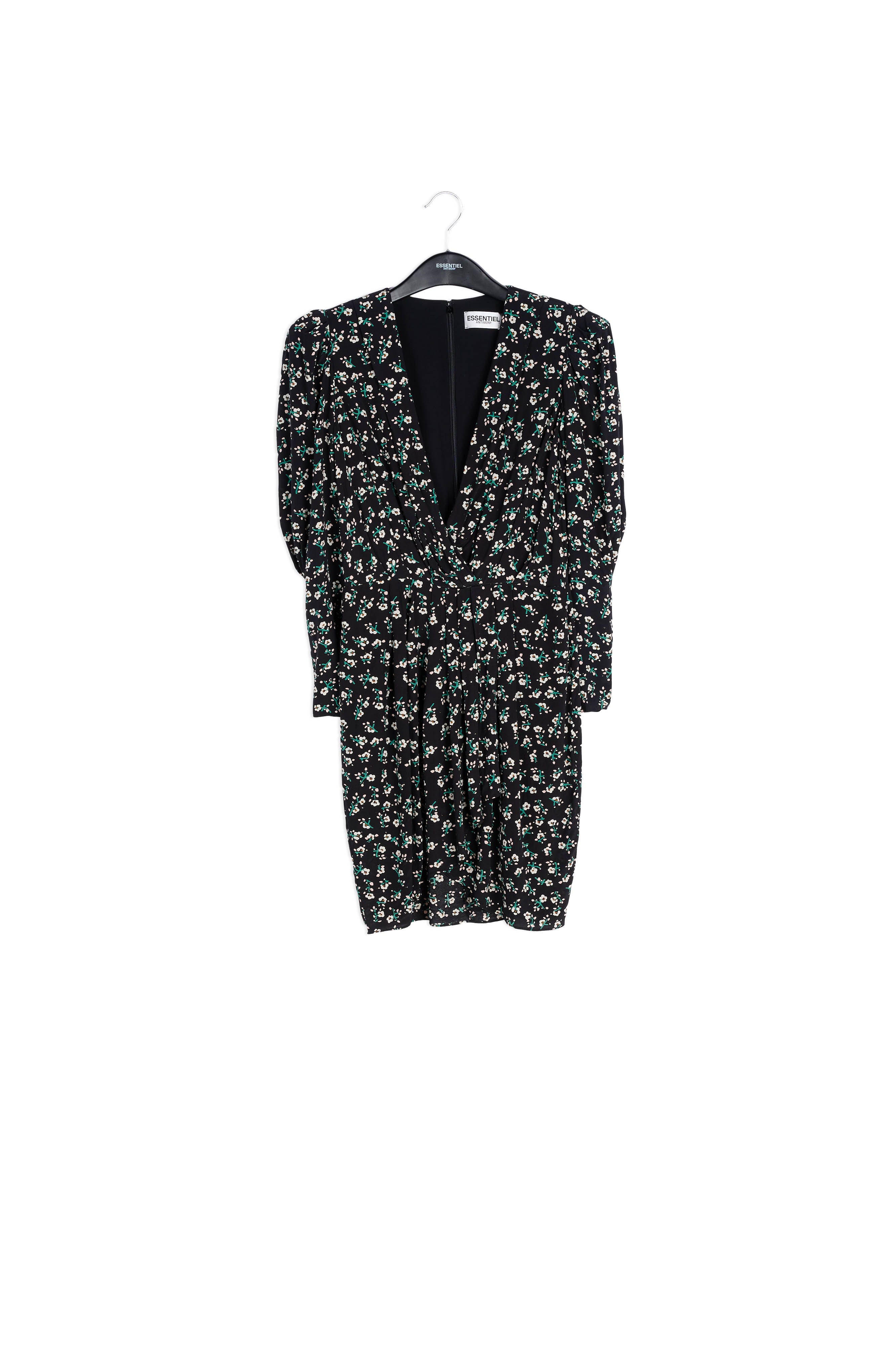 Black floral mini wrap dress RE—SSENTIEL | Essentiel second hand