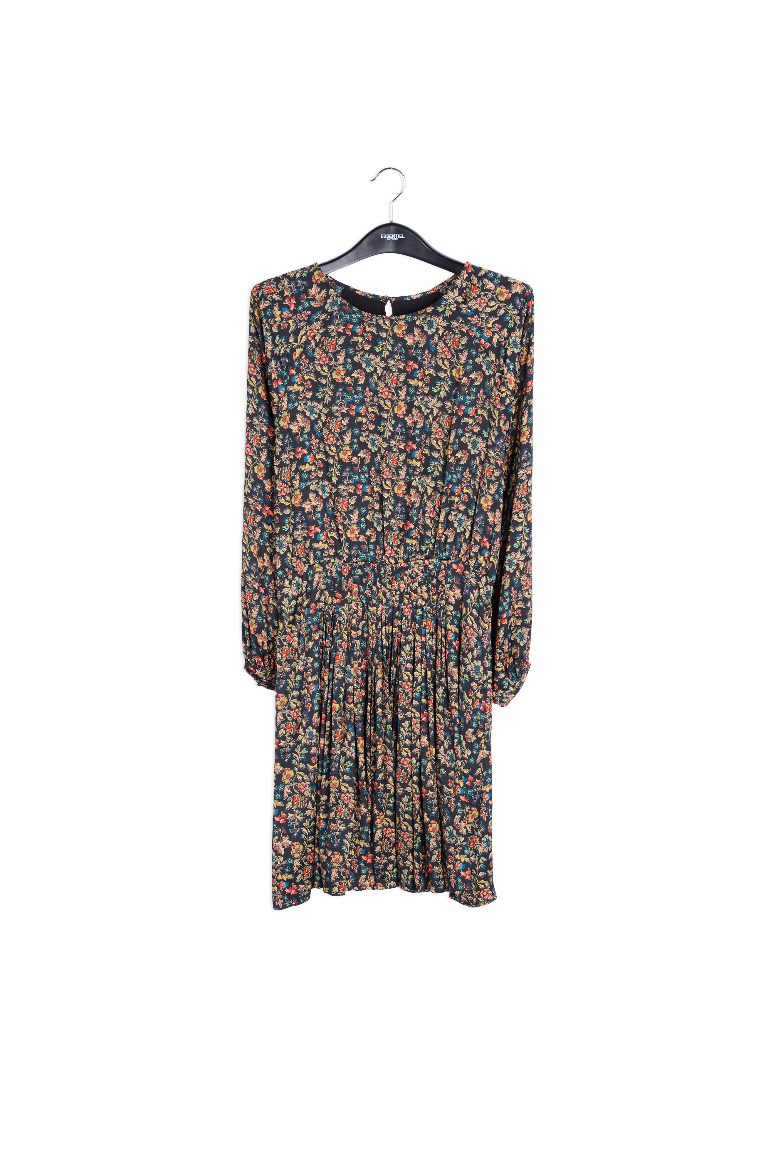 Brown long-sleeved mini dress with flower print RE—SSENTIEL | Essentiel second hand
