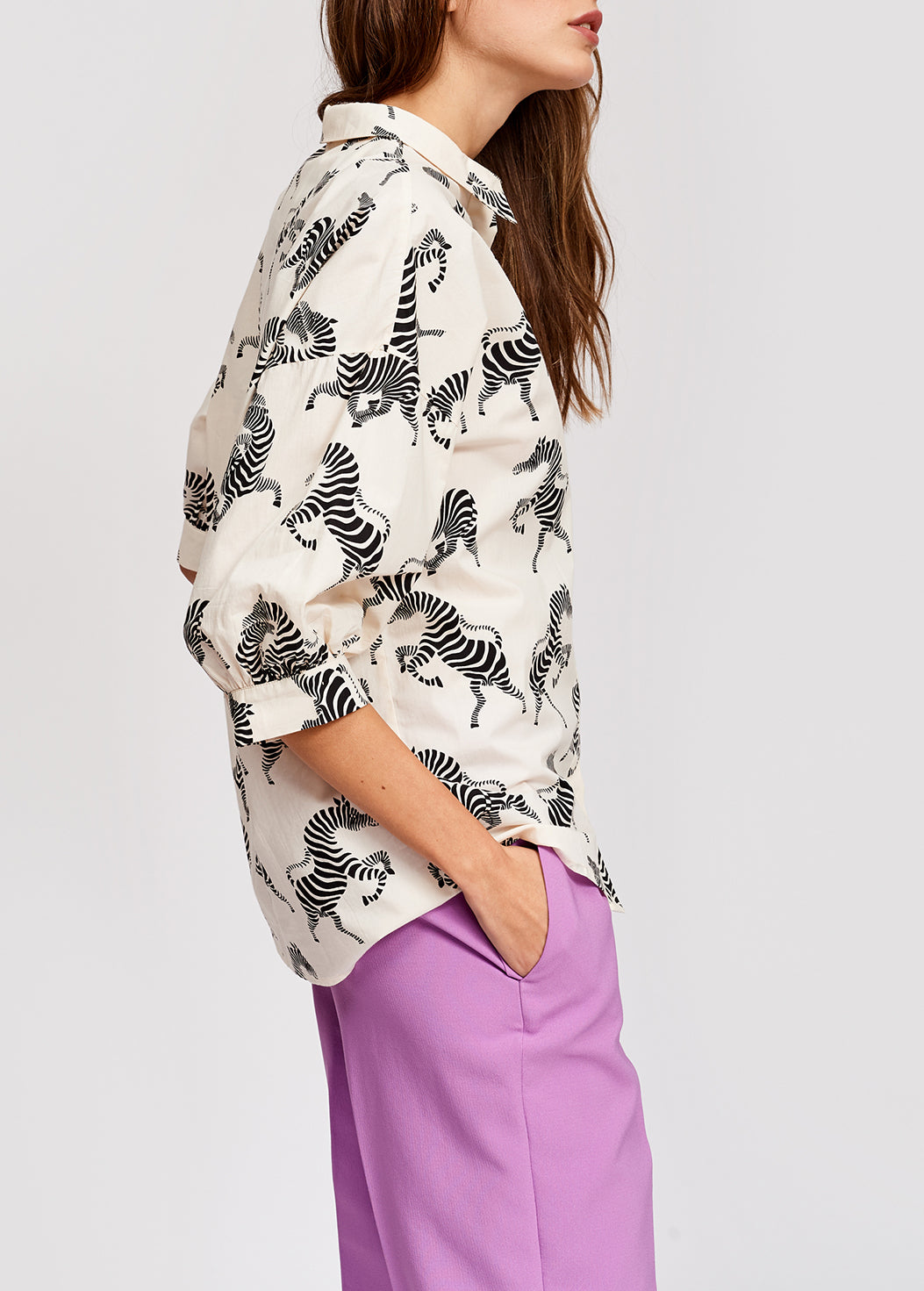 Zebra print oversized cotton shirt RE—SSENTIEL | Essentiel second hand