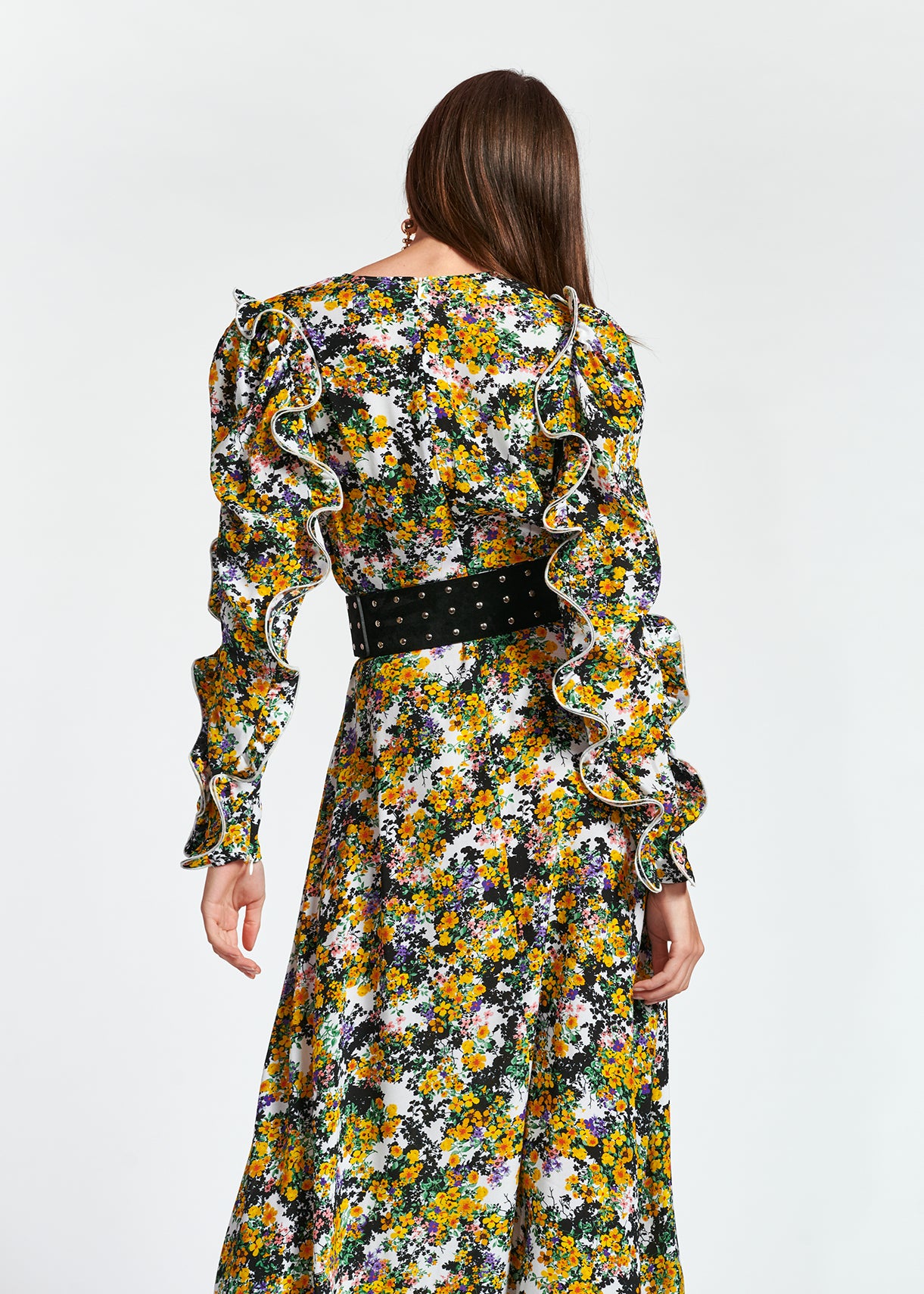 Gebroken witte maxi-jurk met bloemen en ruches RE—SSENTIEL | Essentiel second hand