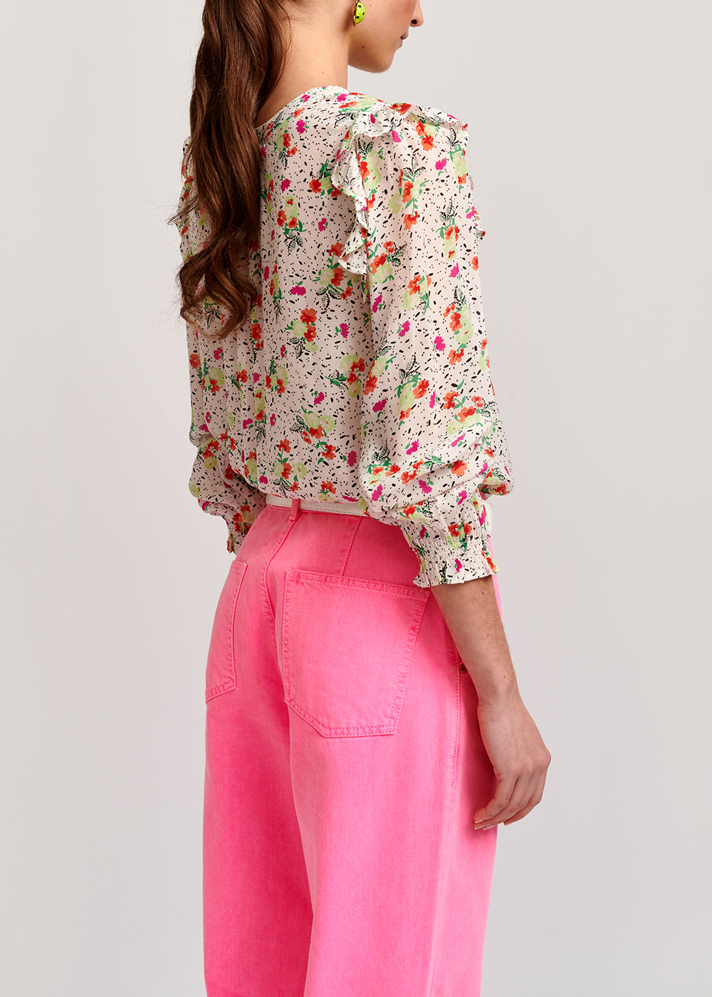 Top blanc cassé fleuri à ruches RE—SSENTIEL | Essentiel second hand