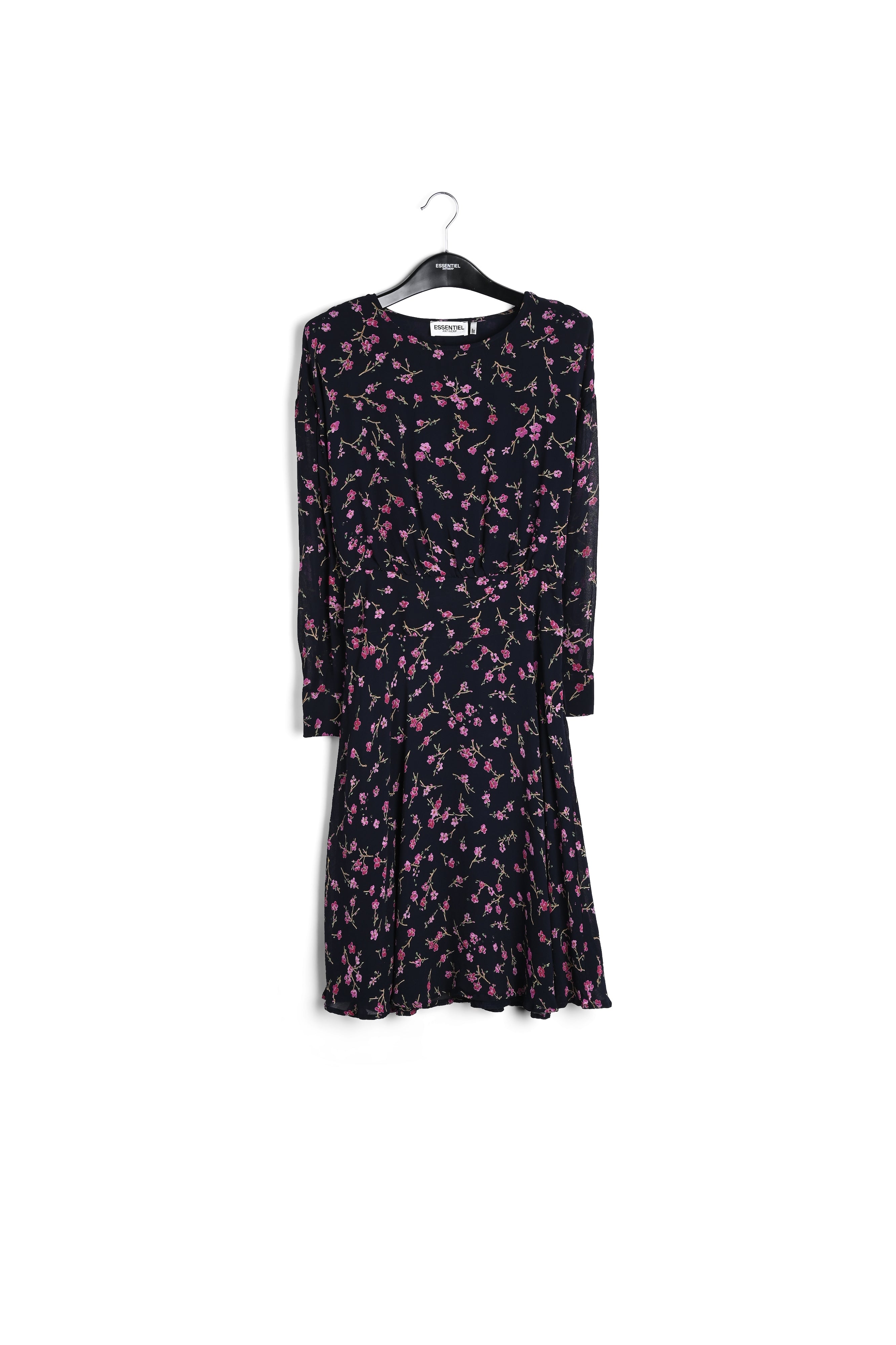 Robe florale bleue foncé avec fleurs de cerisier RE—SSENTIEL | Essentiel second hand