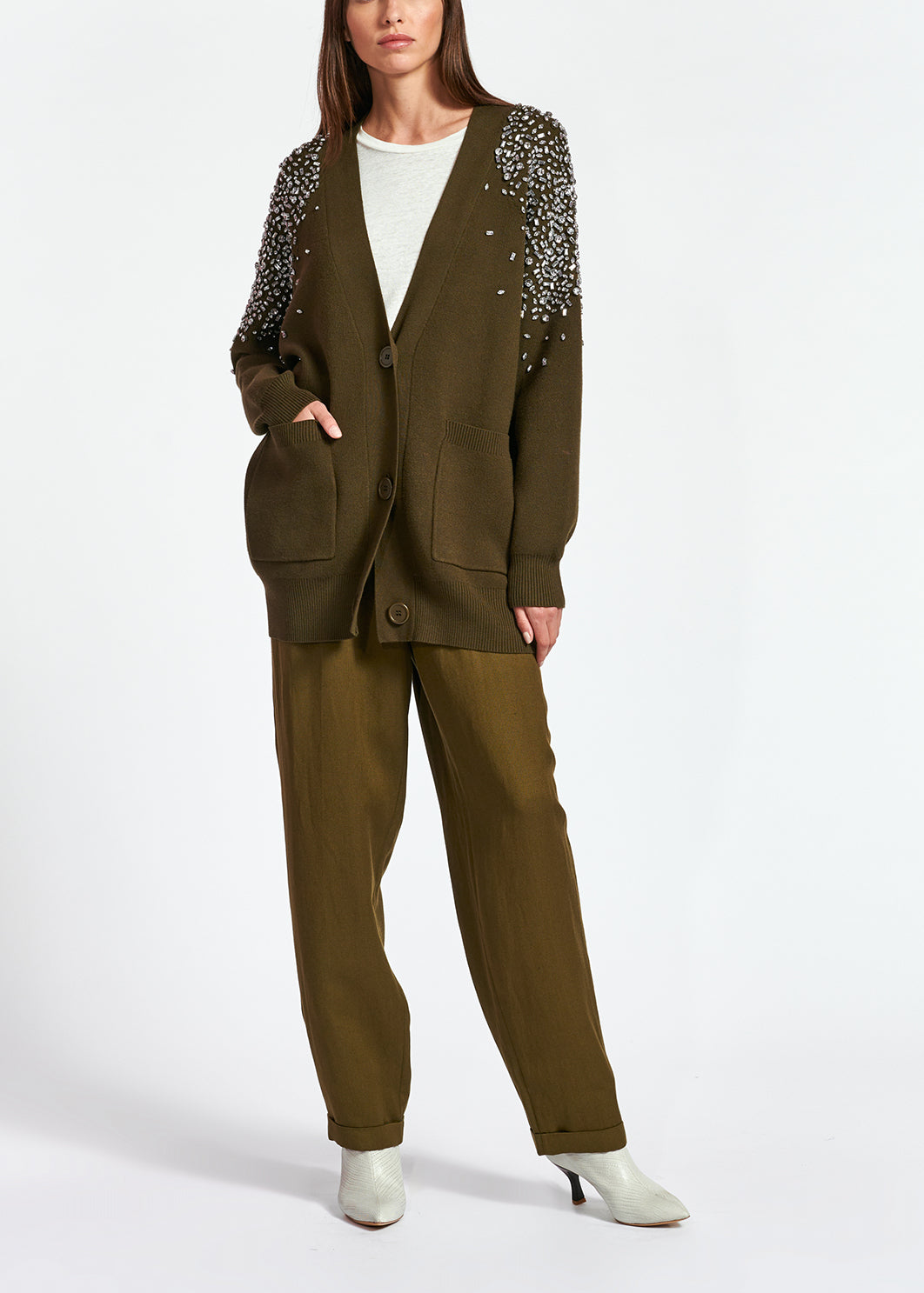 Cardigan blanc cassé avec strass RE—SSENTIEL | Essentiel second hand