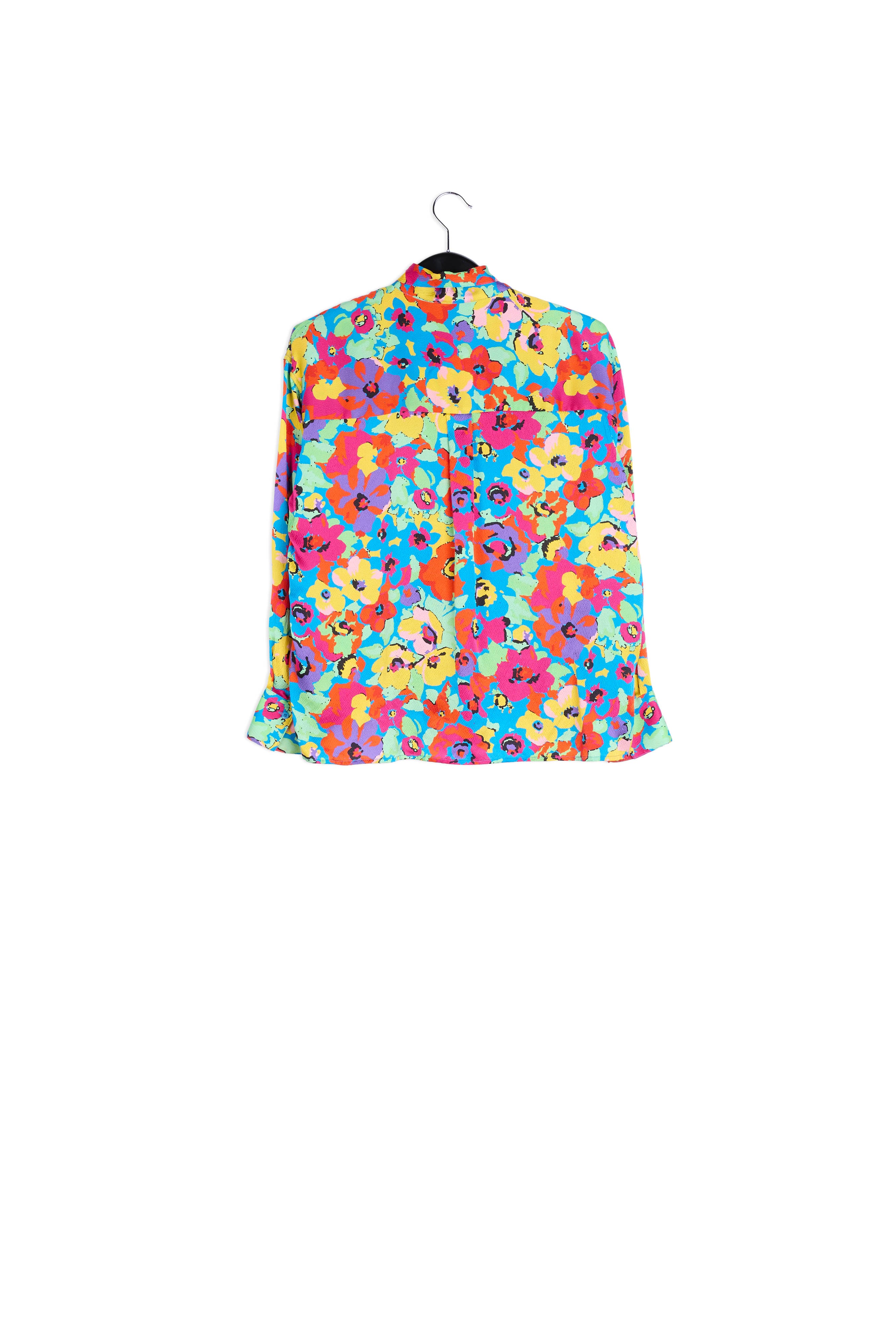 Turquoise multifloral silk bowtie shirt RE—SSENTIEL | Essentiel second hand