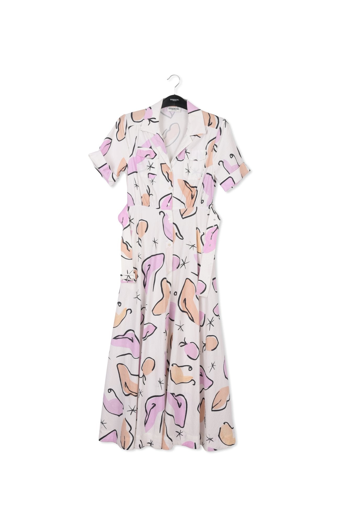 White maxi-length shirt dress with abstract print RE—SSENTIEL | Essentiel second hand
