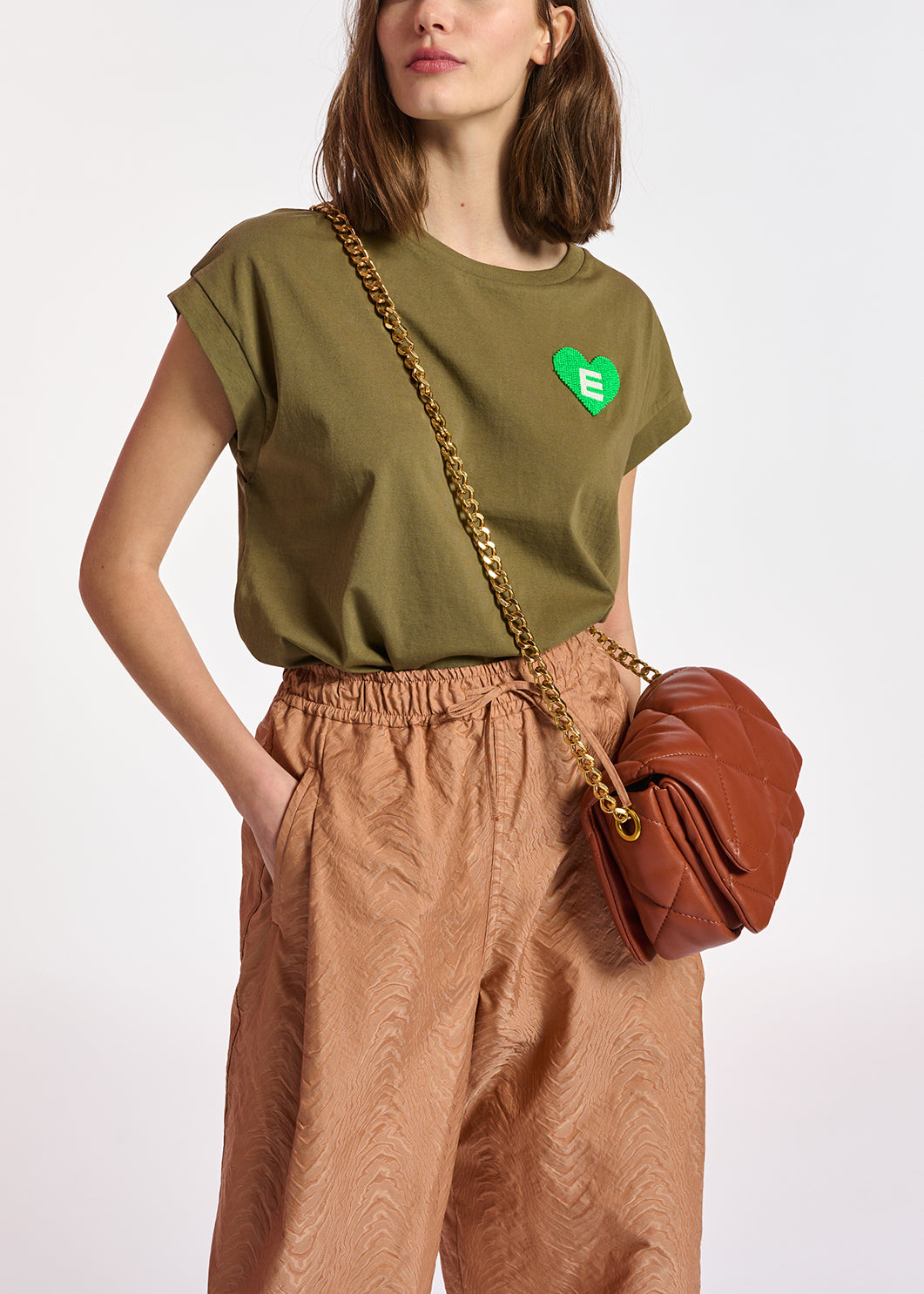 Lilac cotton t-shirt with bead embroidery detail RE—SSENTIEL | Essentiel second hand