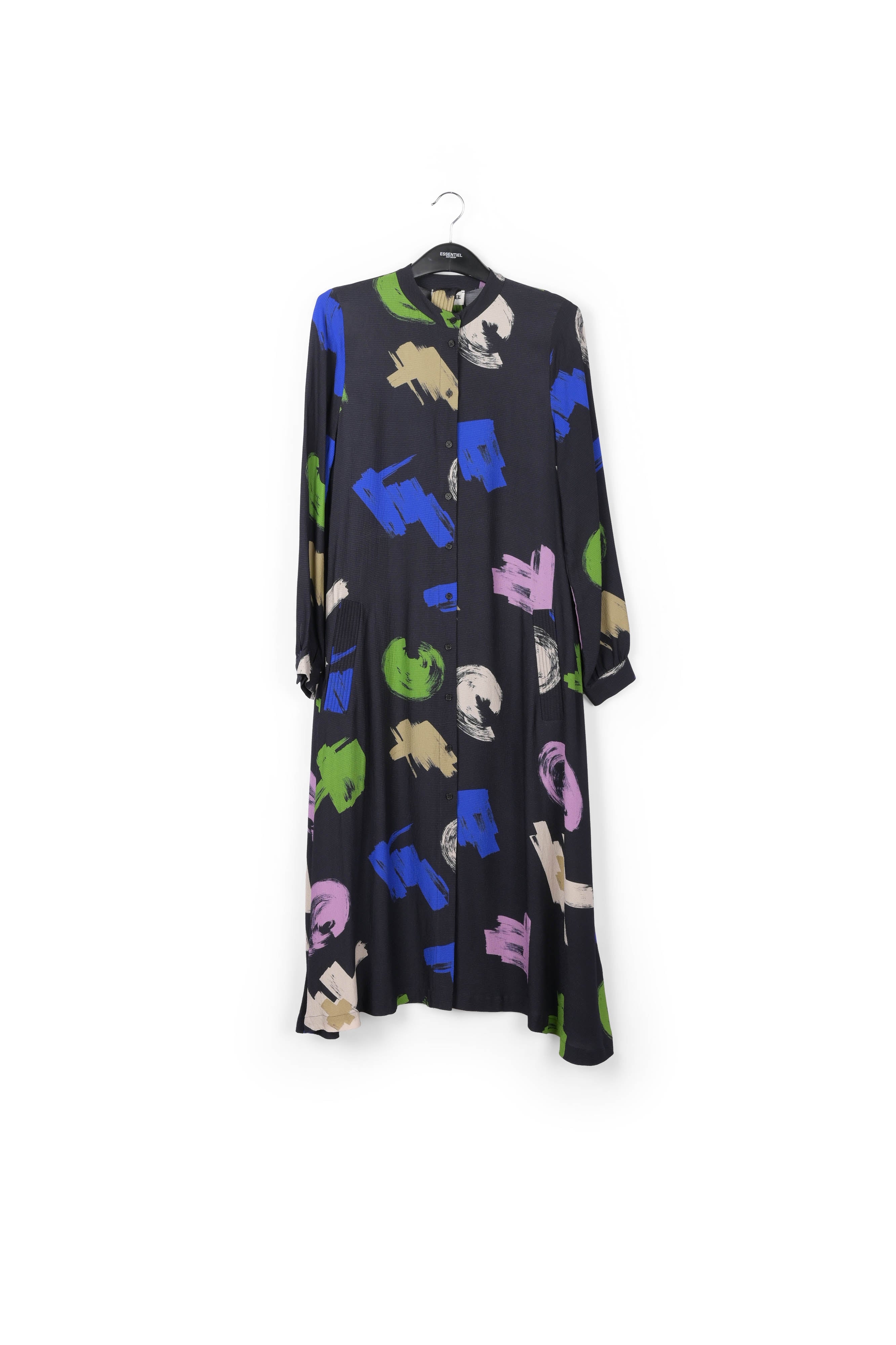 Robe chemise maxi bleue à imprimé graphique RE—SSENTIEL | Essentiel second hand