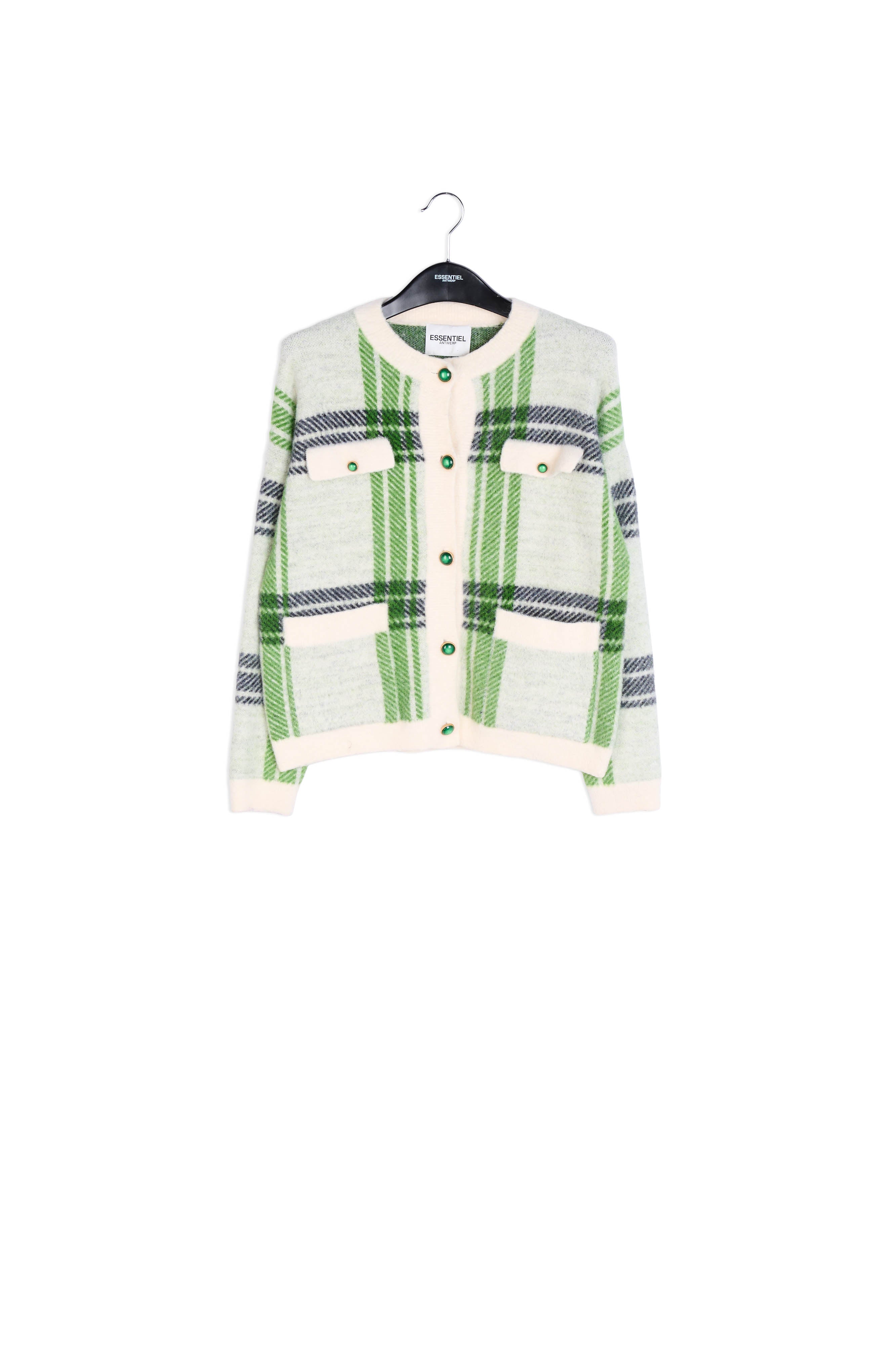 Off-white and green check cardigan RE—SSENTIEL | Essentiel second hand