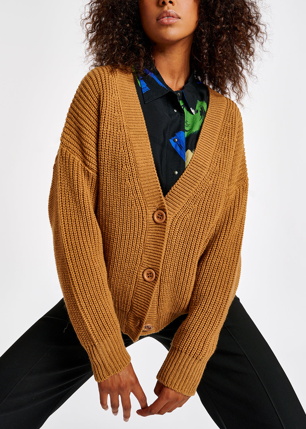 Camel ribbed-knit cardigan RE—SSENTIEL | Essentiel second hand