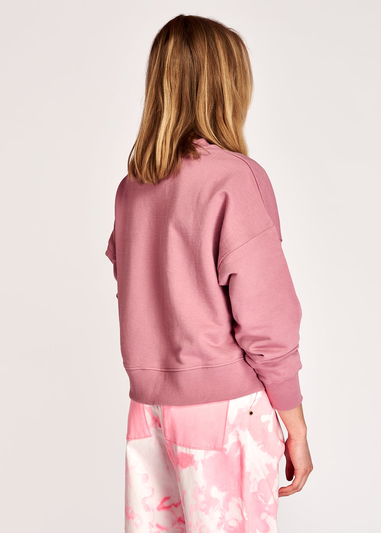 Dusty pink cotton-jersey sweatshirt with 'thrilled' embroidery RE—SSENTIEL | Essentiel second hand