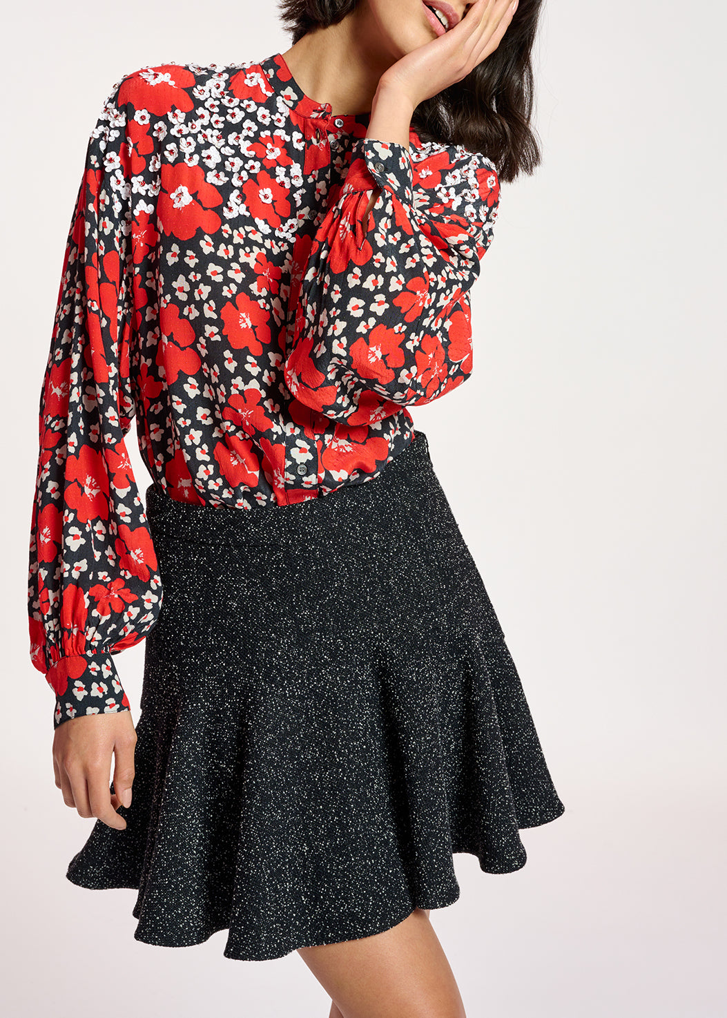 Dark blue, red and white floral-print shirt RE—SSENTIEL | Essentiel second hand