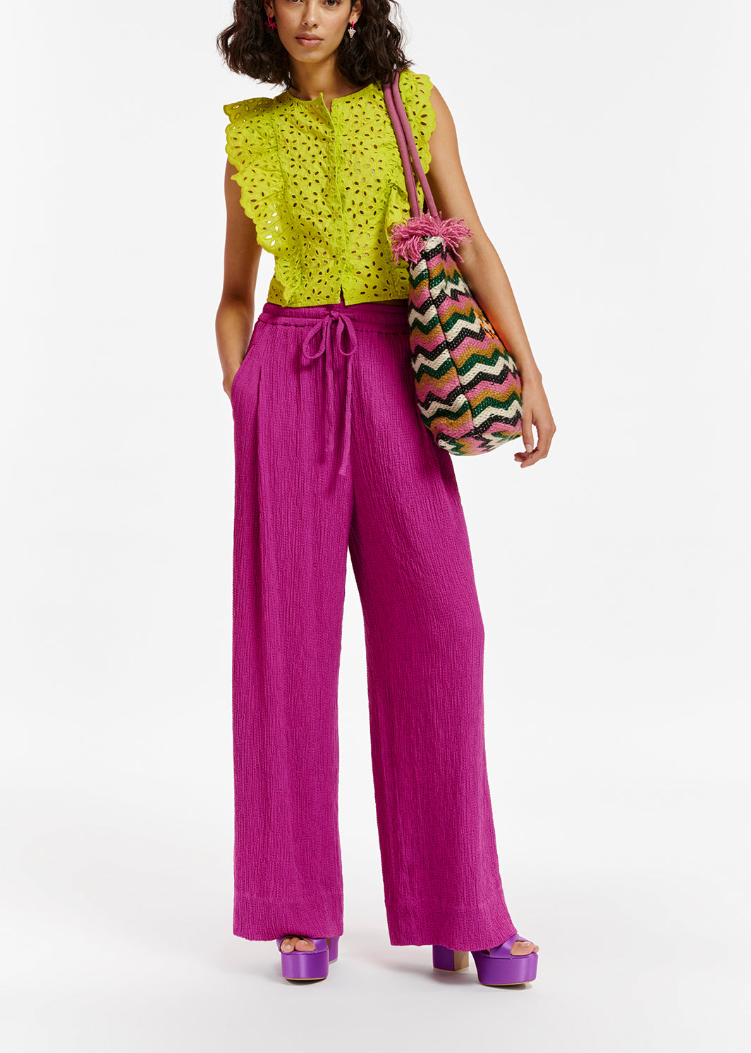 Lime green broderie anglaise cotton top RE—SSENTIEL | Essentiel second hand