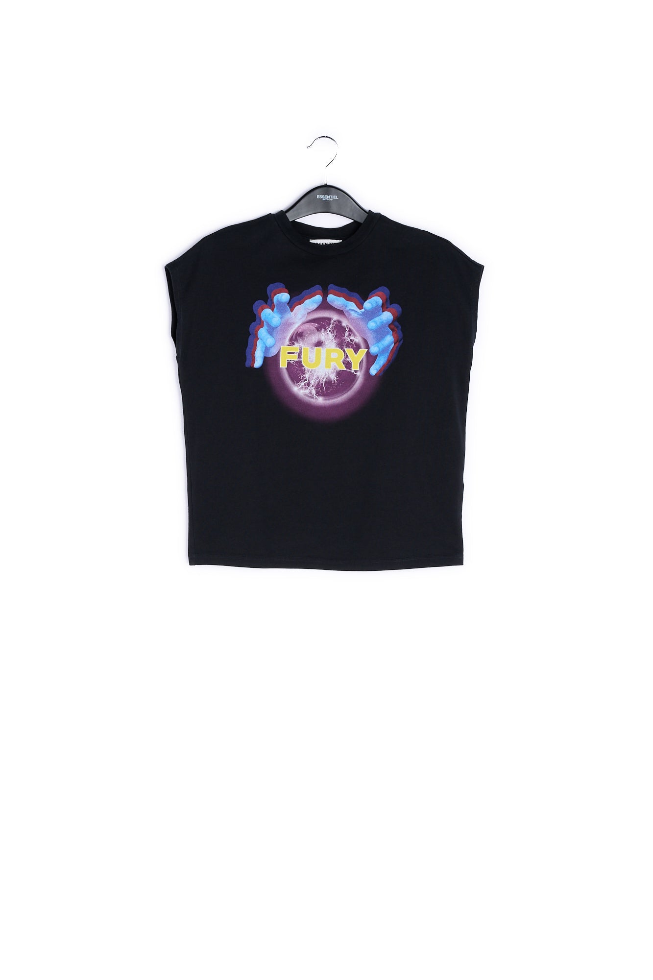 Black cotton T-shirt with 'Fury'-print RE—SSENTIEL | Essentiel second hand