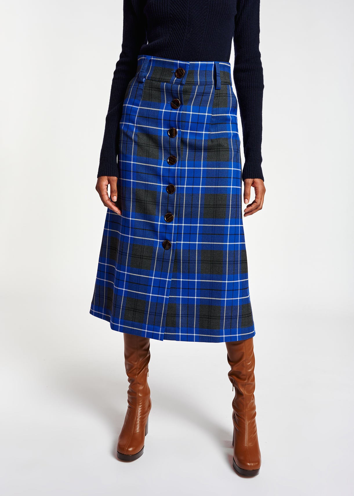 Blue and black check midi skirt RE—SSENTIEL | Essentiel second hand