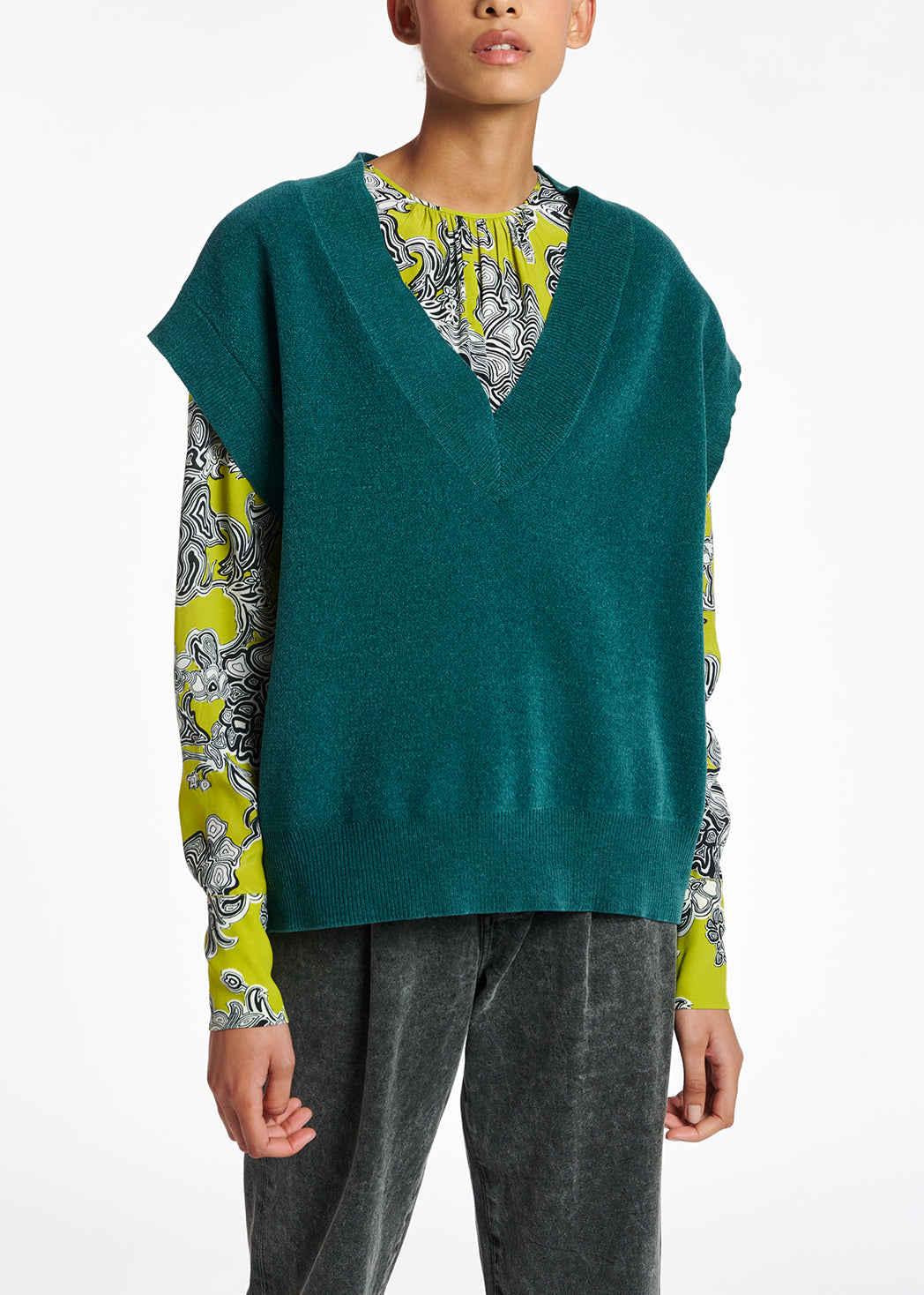 Blue V-neck short-sleeved sweater RE—SSENTIEL | Essentiel second hand