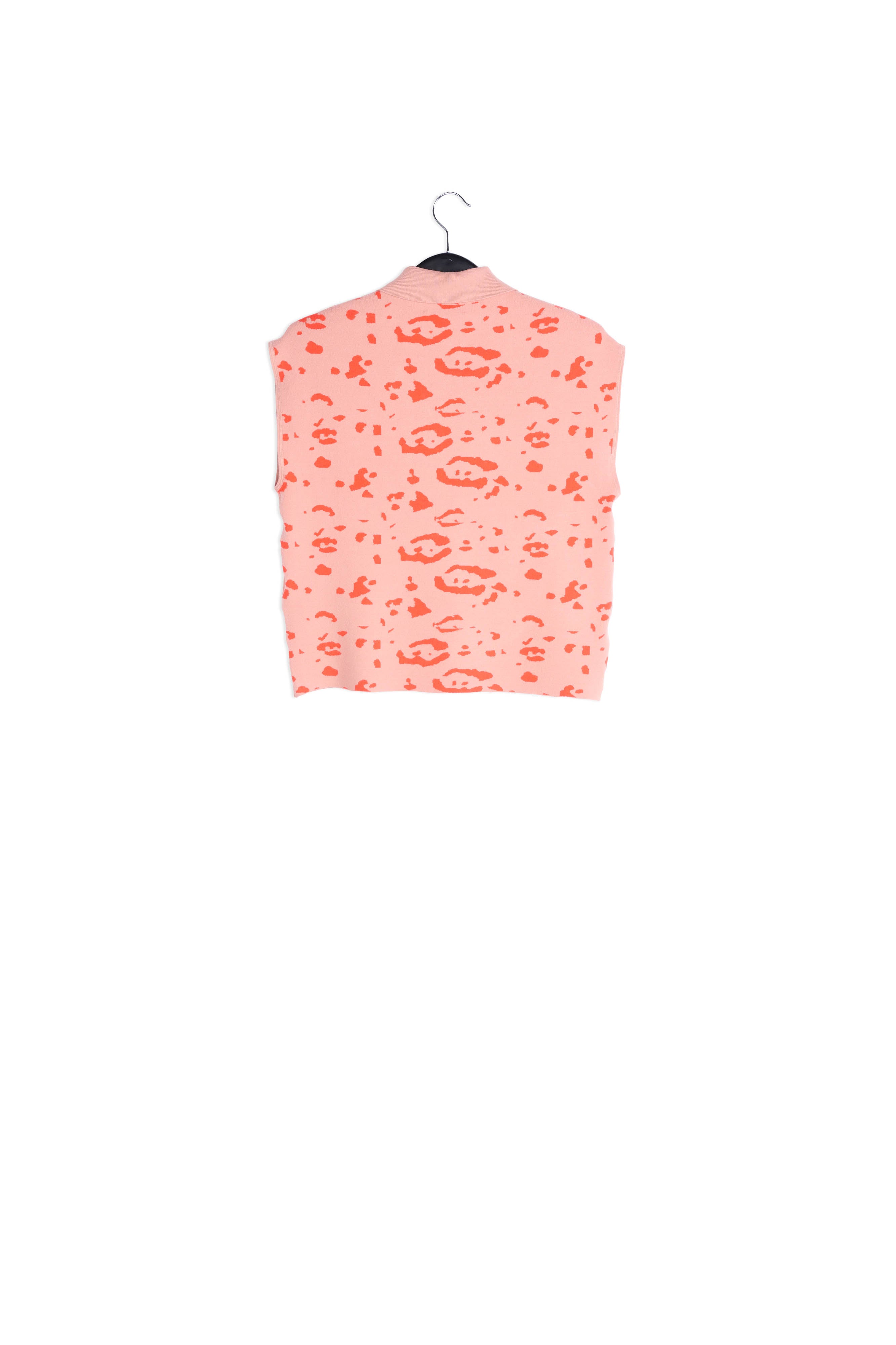 Vintage pink and red knitted polo top with leopard print RE—SSENTIEL | Essentiel second hand