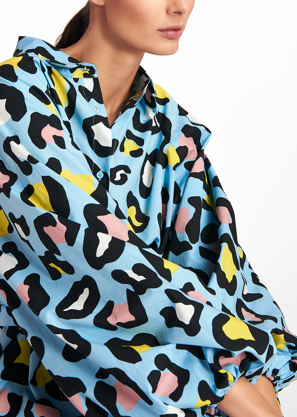 Light blue leopard-print shirt dress RE—SSENTIEL | Essentiel second hand