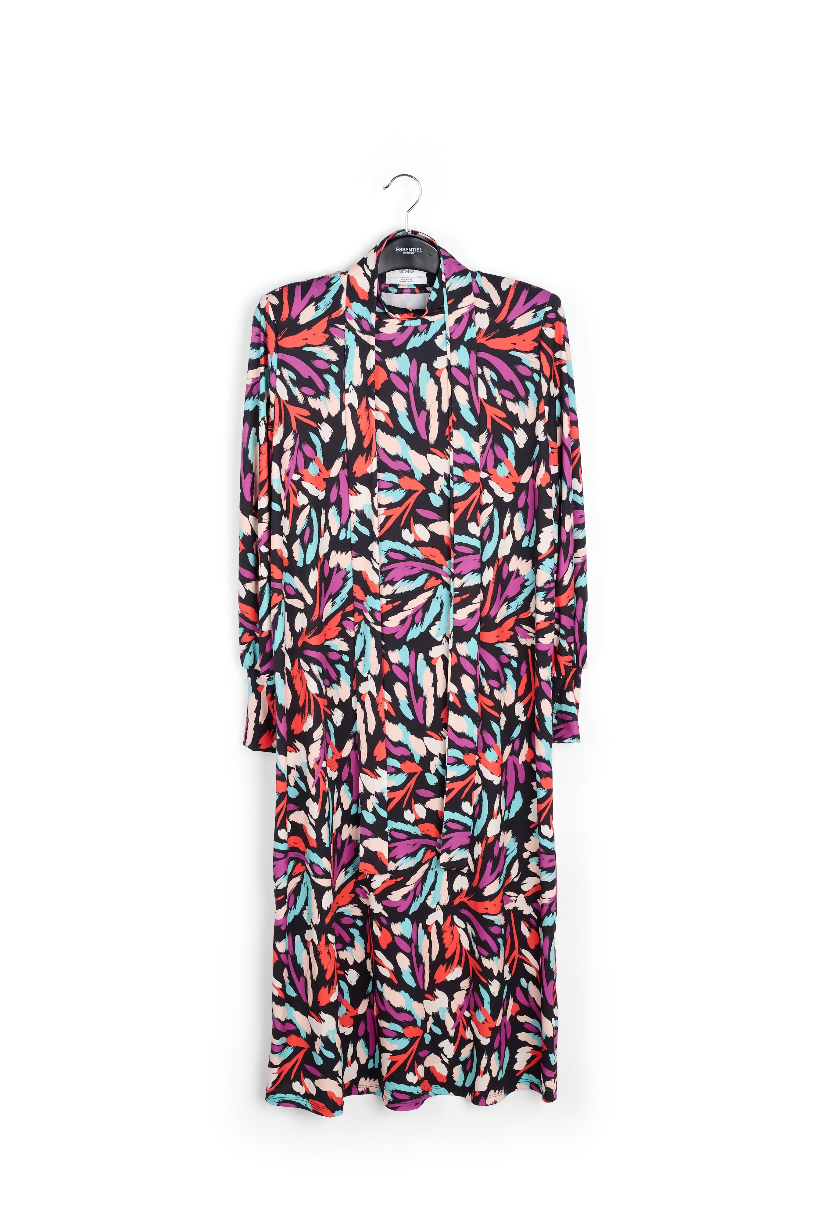 Black, coral red and purple stretch-jersey midi dress RE—SSENTIEL | Essentiel second hand