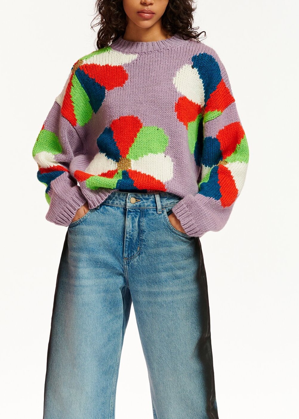 Lila trui met intarsia bloemen RE—SSENTIEL | Essentiel second hand