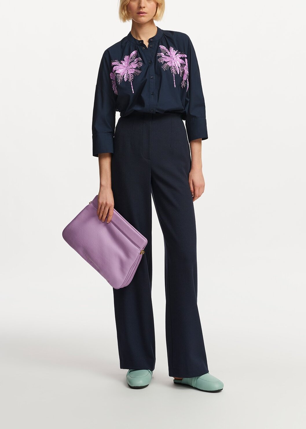 Chemise en coton bleu marine à broderie RE—SSENTIEL | Essentiel second hand