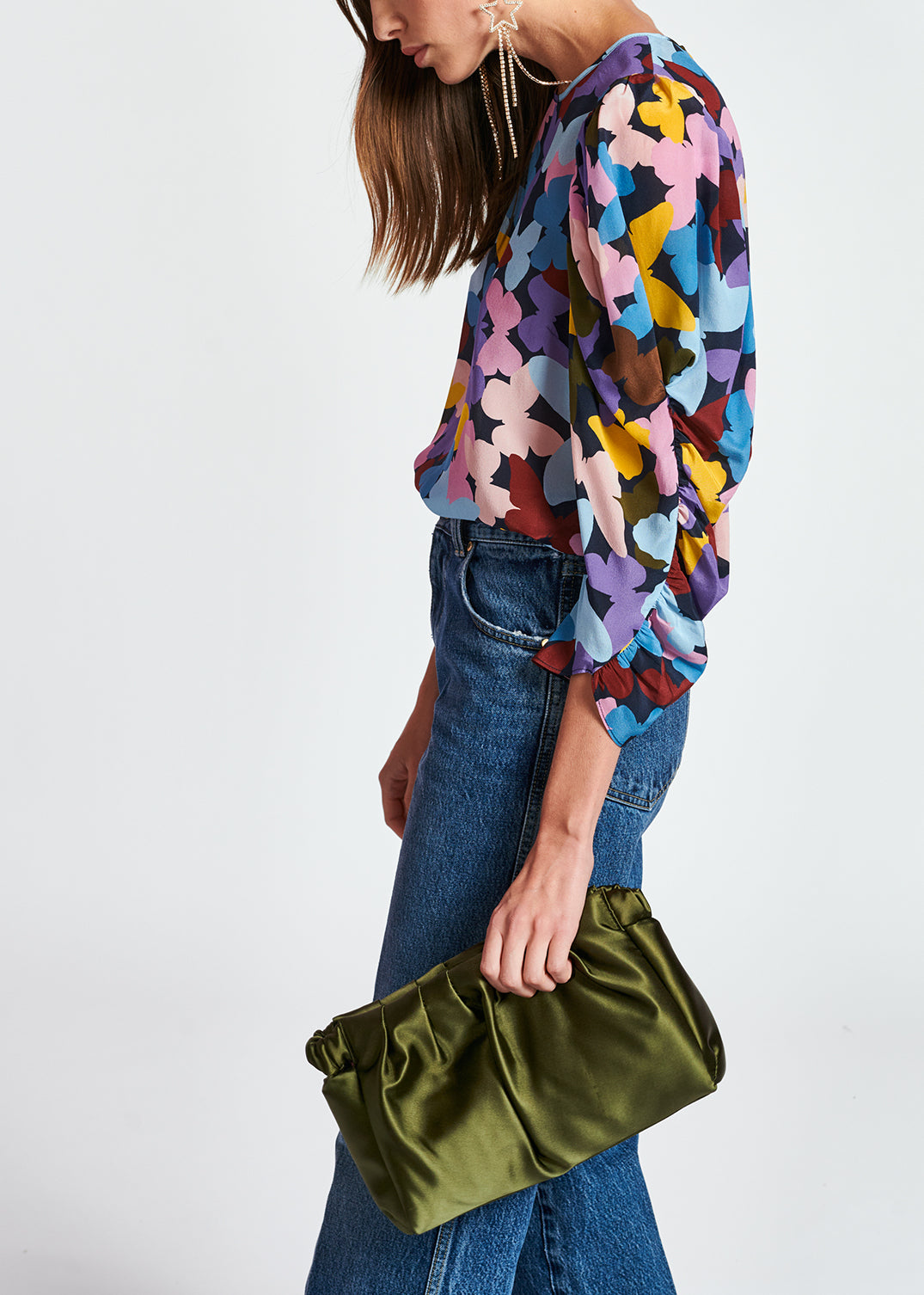 Dark blue silk butterfly print top RE—SSENTIEL | Essentiel second hand