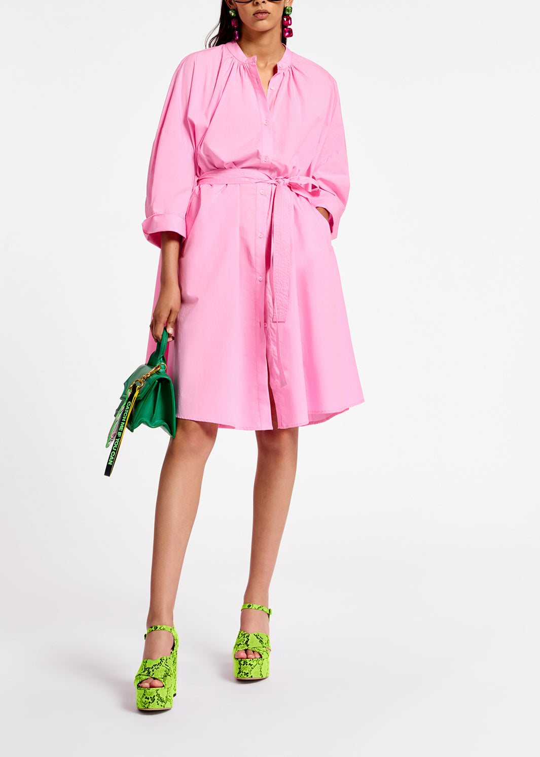 Pink cotton oversized knee-length shirt dress RE—SSENTIEL | Essentiel second hand