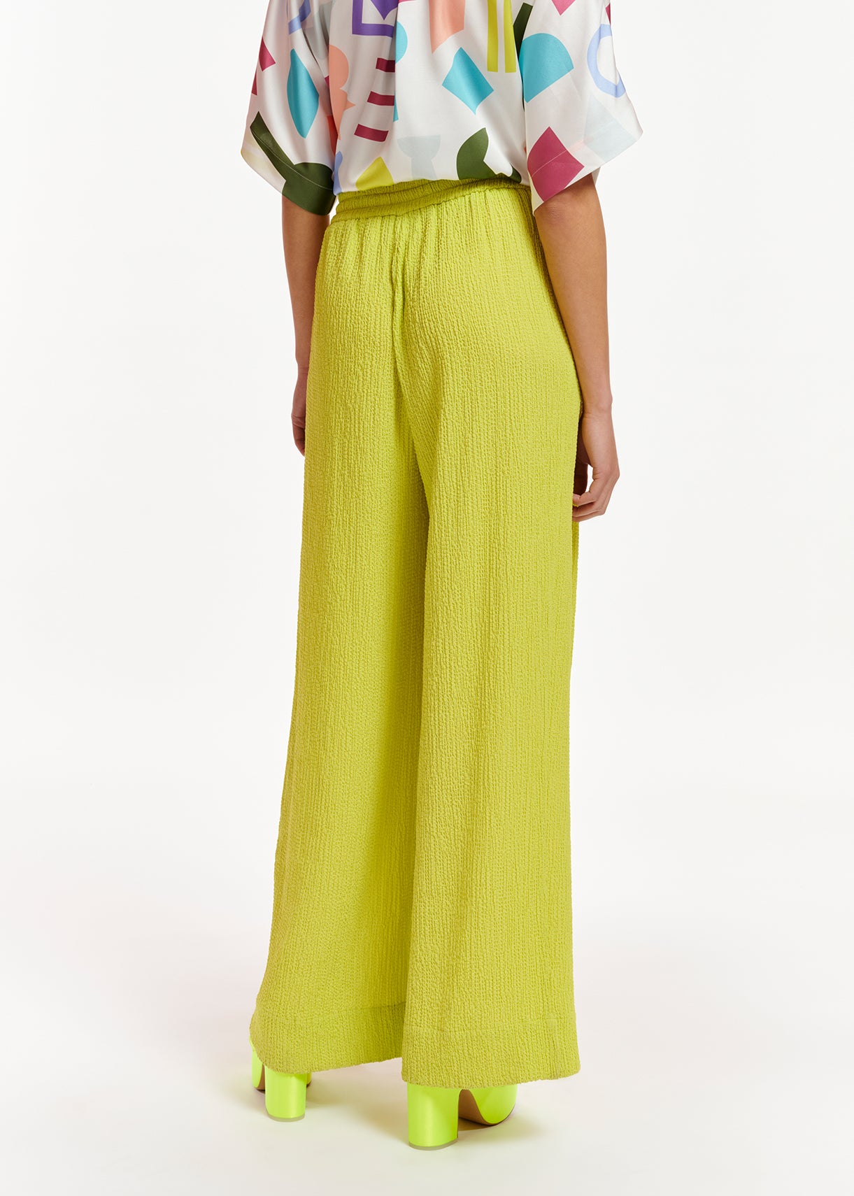 Lime green wide-leg seersucker pants RE—SSENTIEL | Essentiel second hand