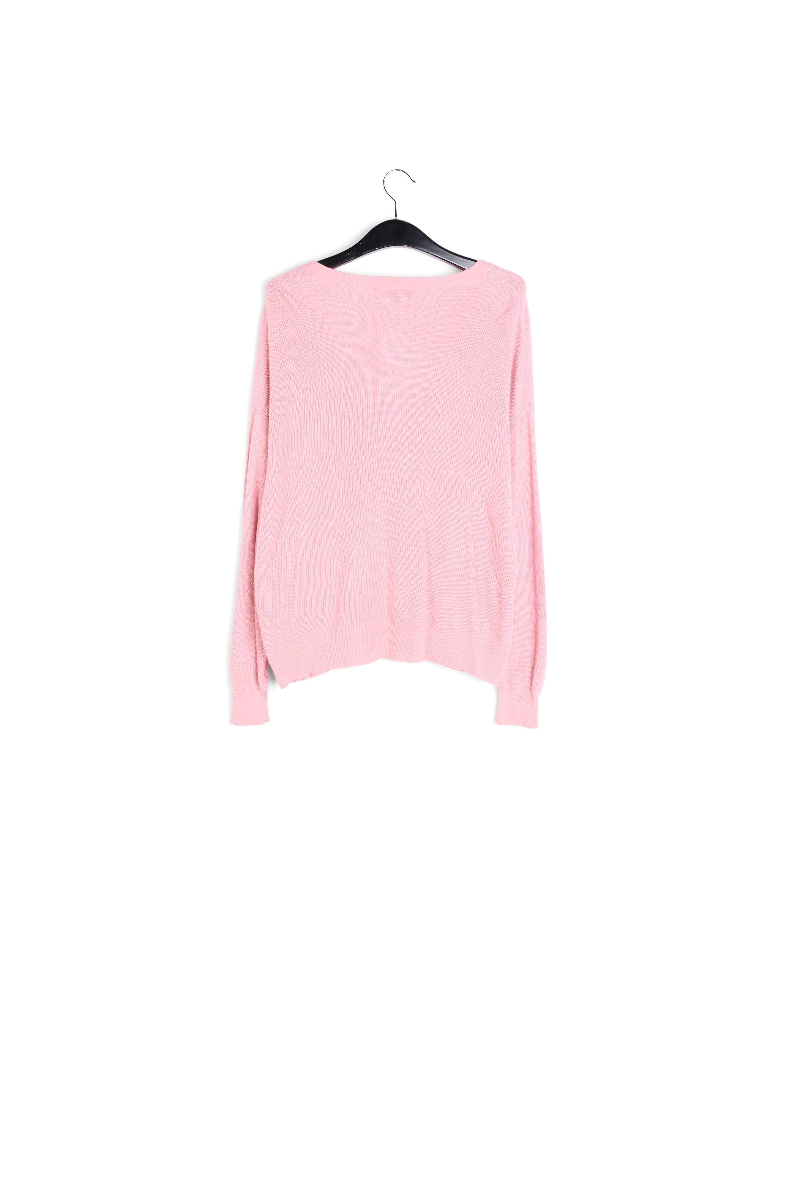 Pink ribbed V-neck sweater RE—SSENTIEL | Essentiel second hand