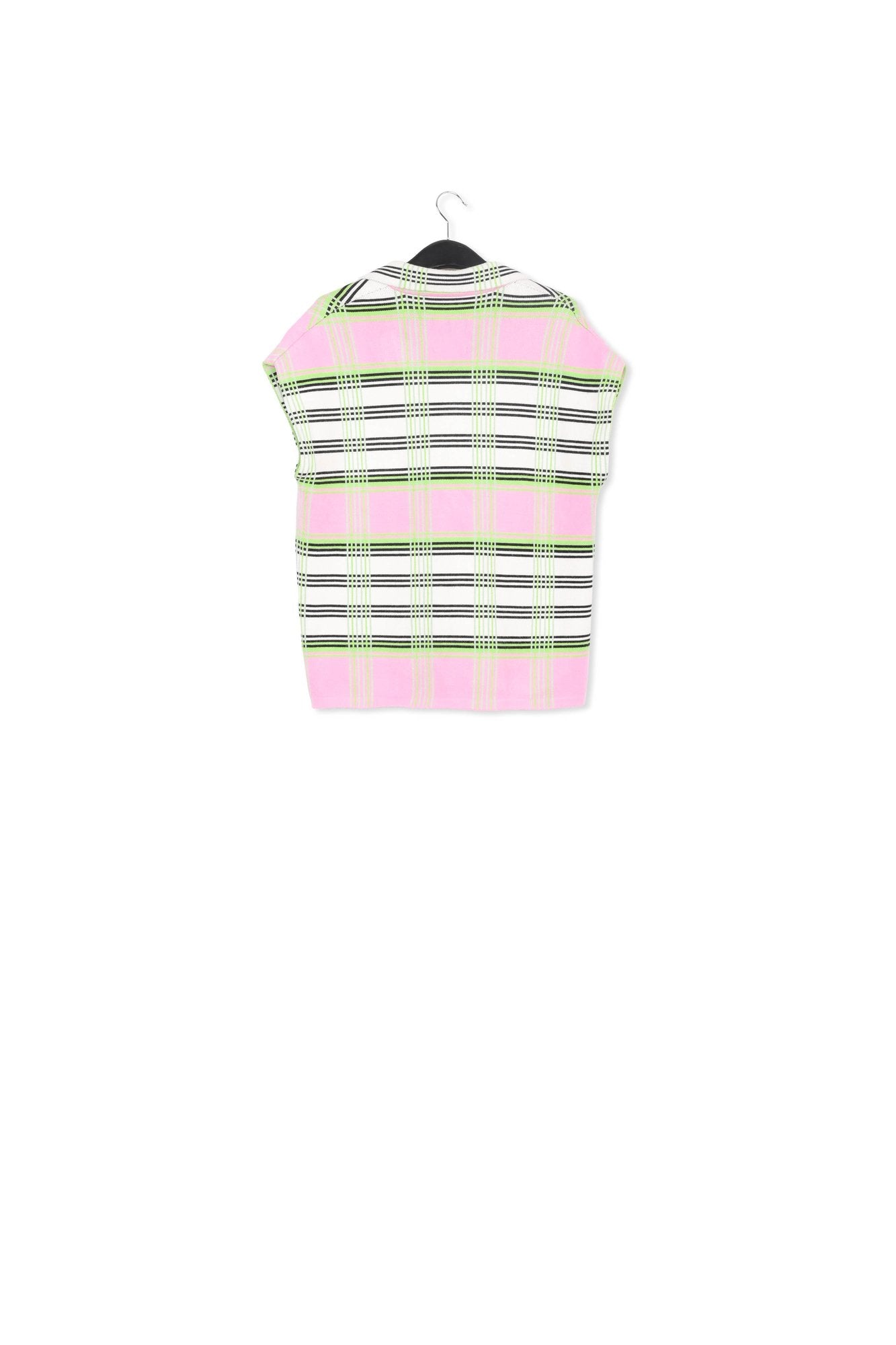 Off-white, pink and green checked sleeveless cardigan RE—SSENTIEL | Essentiel second hand