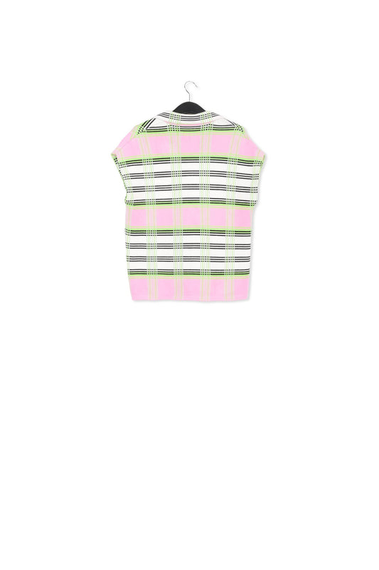Off-white, pink and green checked sleeveless cardigan RE—SSENTIEL | Essentiel second hand